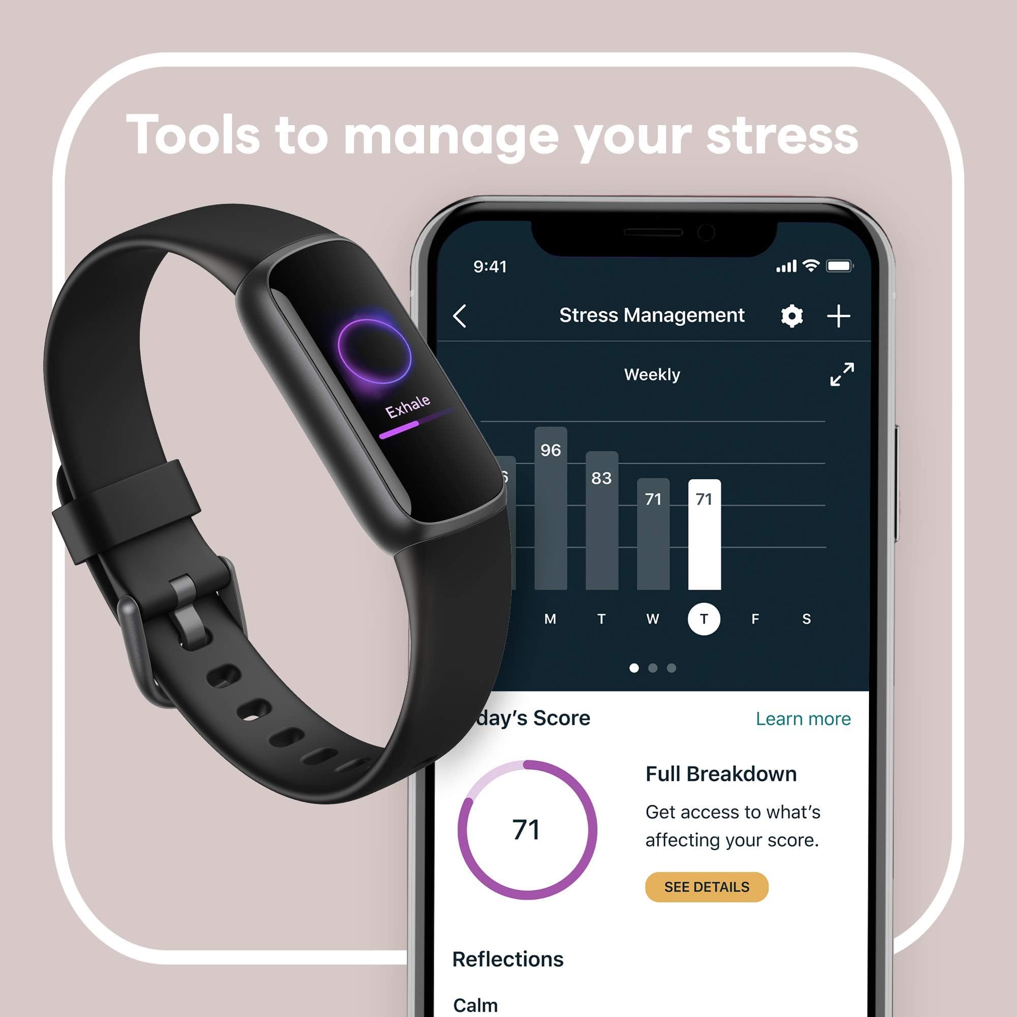Tools to manage your stress

Stress Management + Exhale

Weekly
96 83 71 71
M T W T F S

day's Score
71

Full Breakdown
Get access to what's affecting your score.
SEE DETAILS

Reflections
Calm