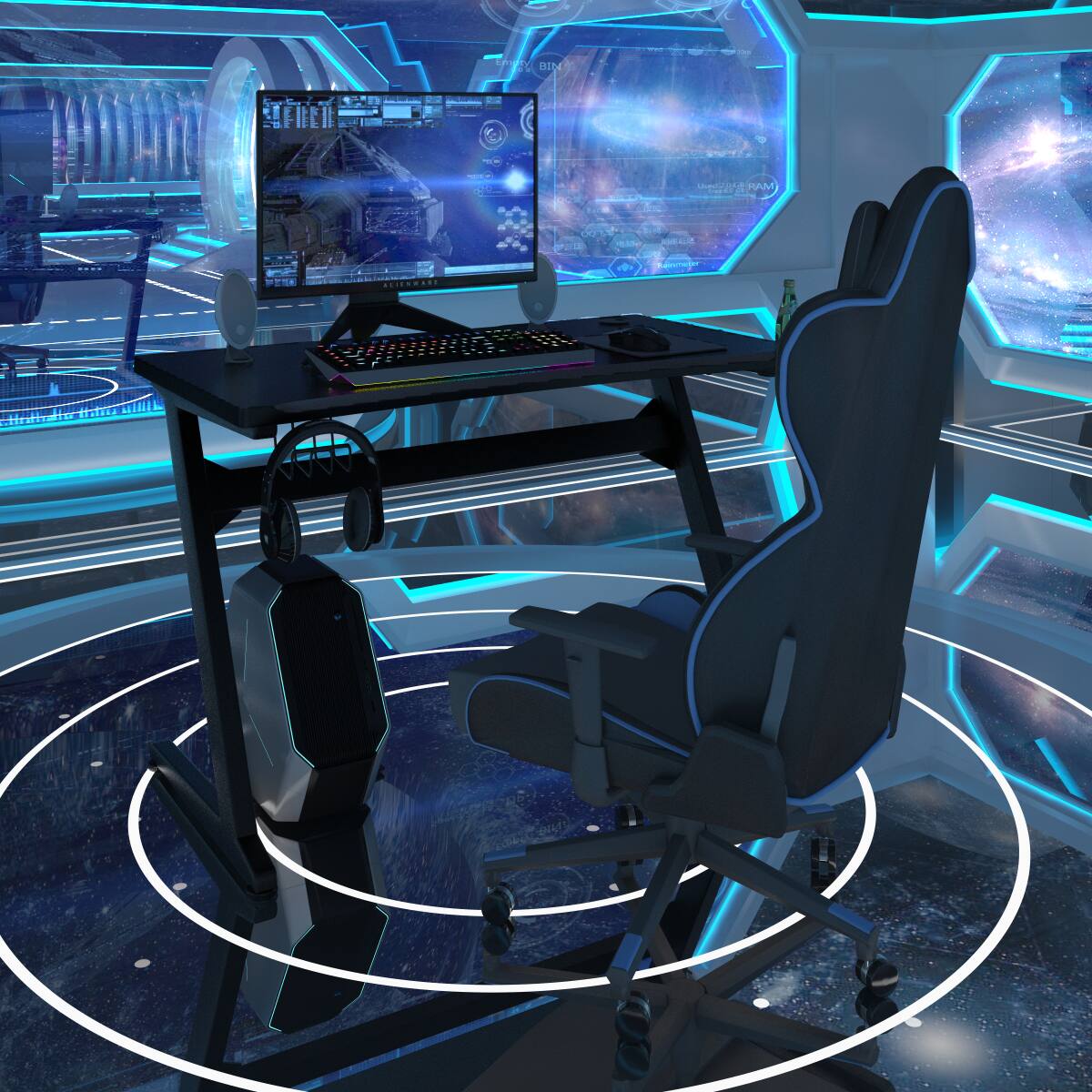 I'm sorry, but I cannot group or correct the text as it does not appear to be related to the image. The image shows a computer desk with a chair, a keyboard, and a monitor. The text "P MID FIETE - HAM 2 H Haidy ml Hated" does not seem to be related to the content of the image.