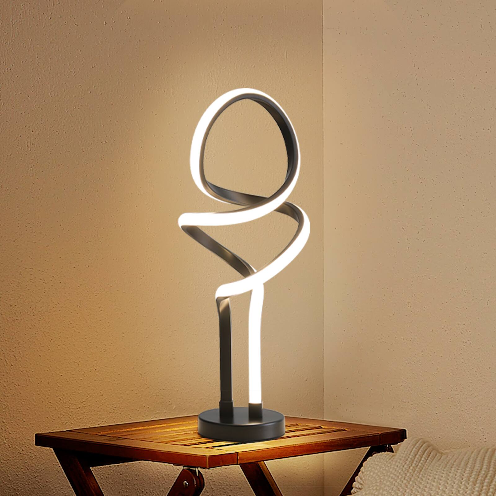 Back. Sofucor - Modern Table Lamp LED Spiral Lamp Bedside Lamp with Stepless Dimming Switch Contemporary Nightstand Lamp for Bedroom - Black.