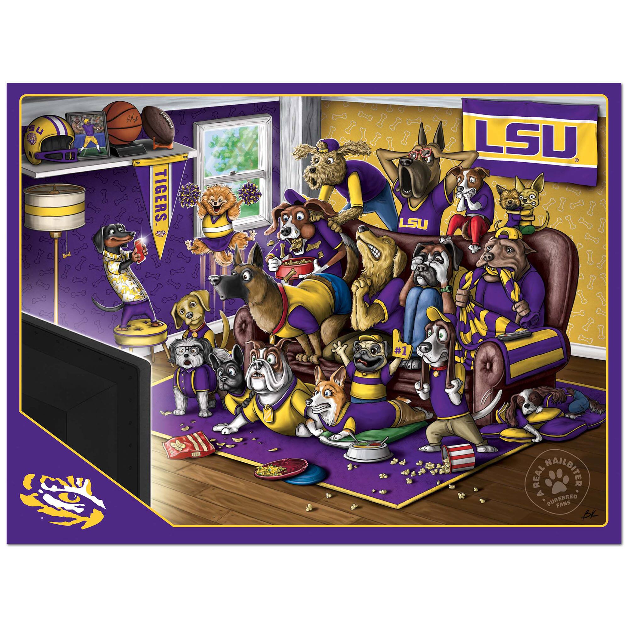 Sure, here is the corrected and grouped text from the image:

- LSU
- TIGERS
- #1
- REAL NAILBITER
- FURBRED FANS
- LSU
- LSU
- LSU