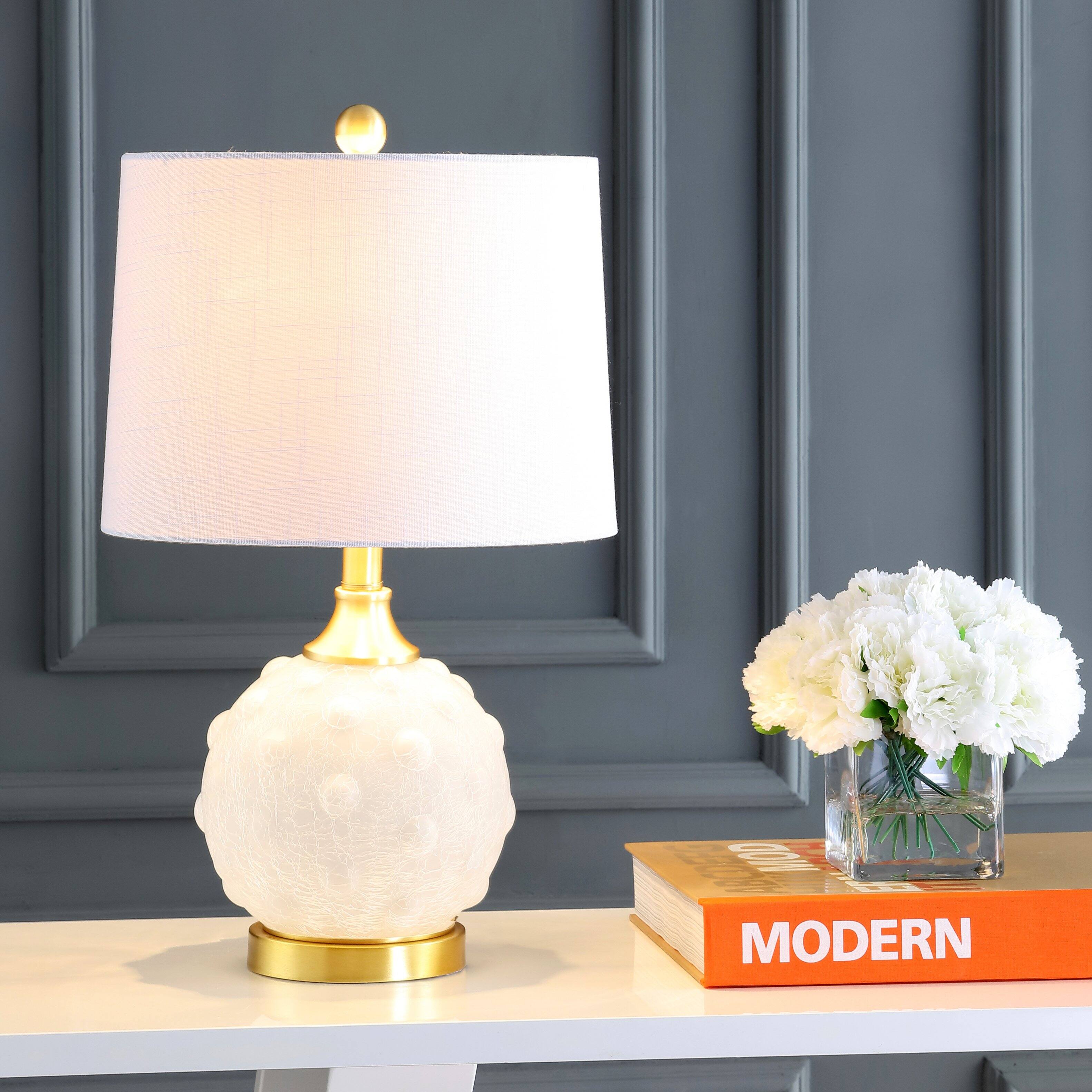 Alt View 1. Jonathan Y - Ilsa 22" Dotted Glass/Metal LED Table Lamp, White/Brass Gold - White/Brass Gold.