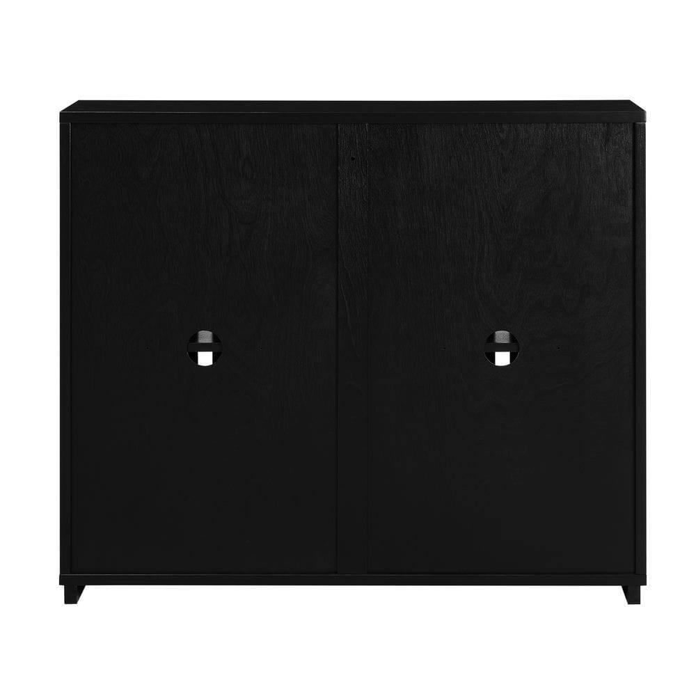 Left. Kadyn - Mid-Century Fluted Sideboard with 2 Outlet Holes - Black - Black.