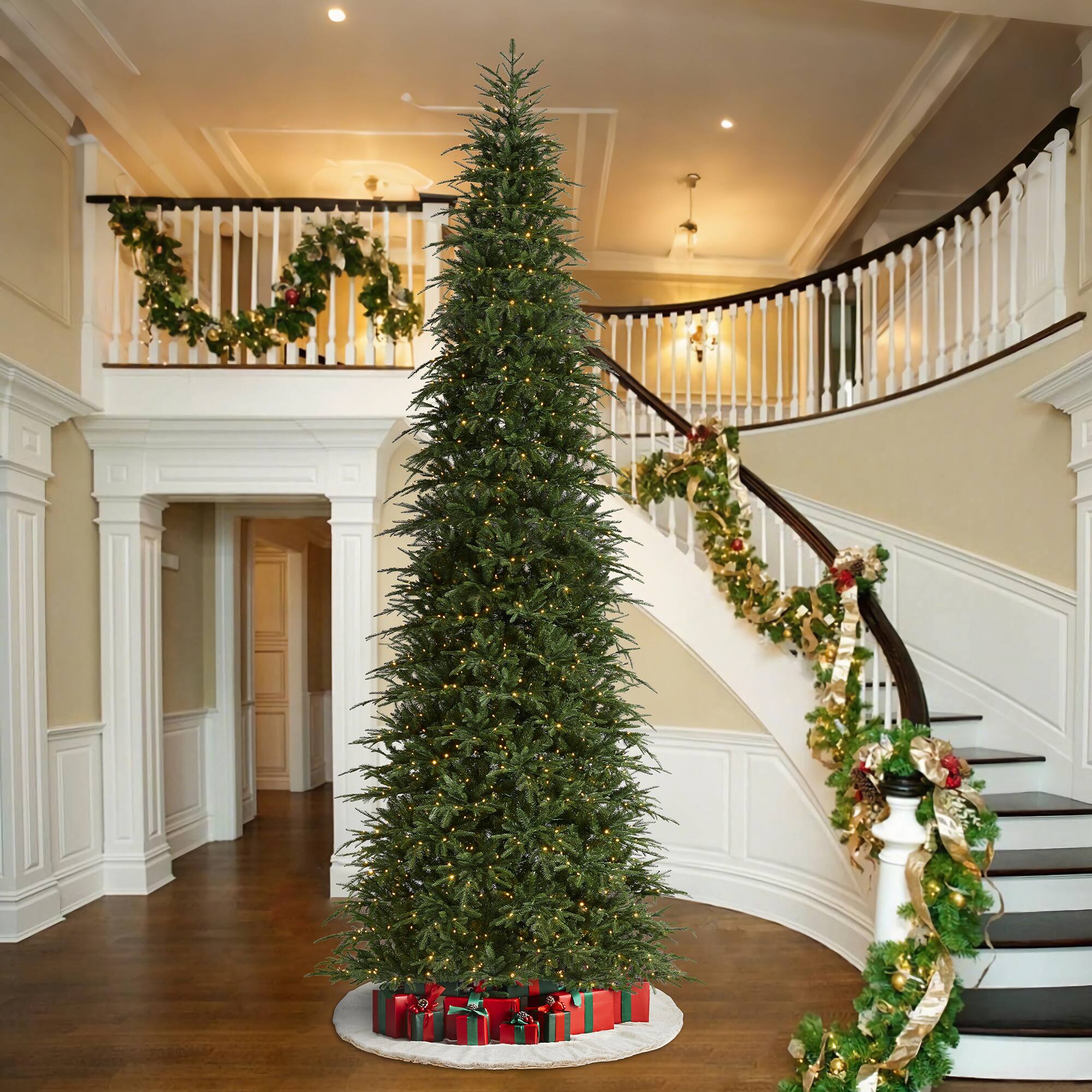 Alt View 9. Glitzhome - 15ft Pre-Lit Green Slim Fir Artificial Christmas Tree with 1500 Warm White/Multi-color LED Lights - Green.
