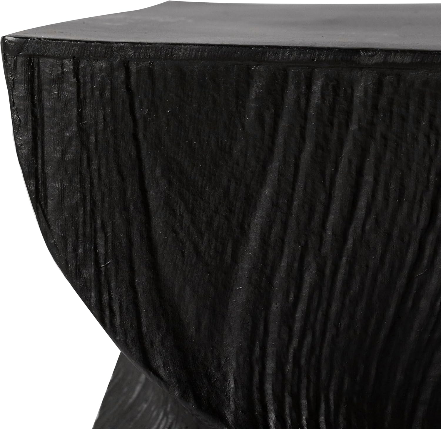 Alt View 4. LeisureMod - Onyx Twisted Fiberstone Side Table, Square Modern Accent Table with Bark Texture - Indoor/Outdoor - Black.
