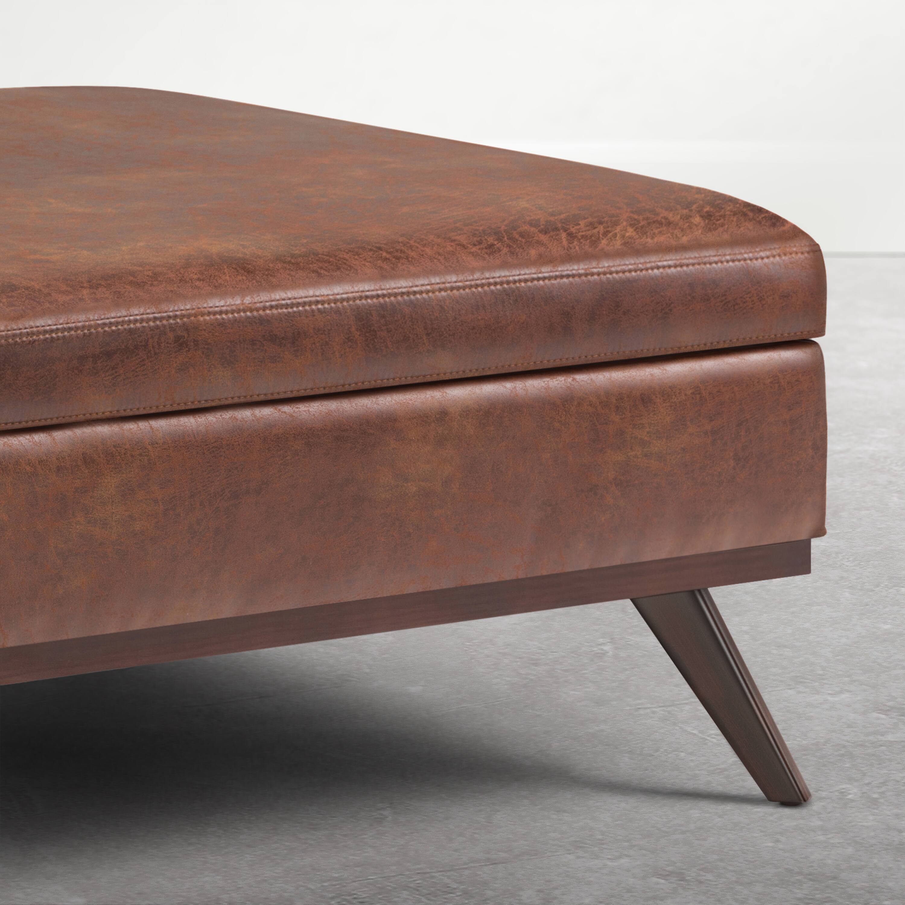 Alt View 1. Simpli Home - Owen XL 40 inch Wide Solid Wood Coffee Table Storage Ottoman, Distressed Pecan Brown - Distressed Pecan Brown.