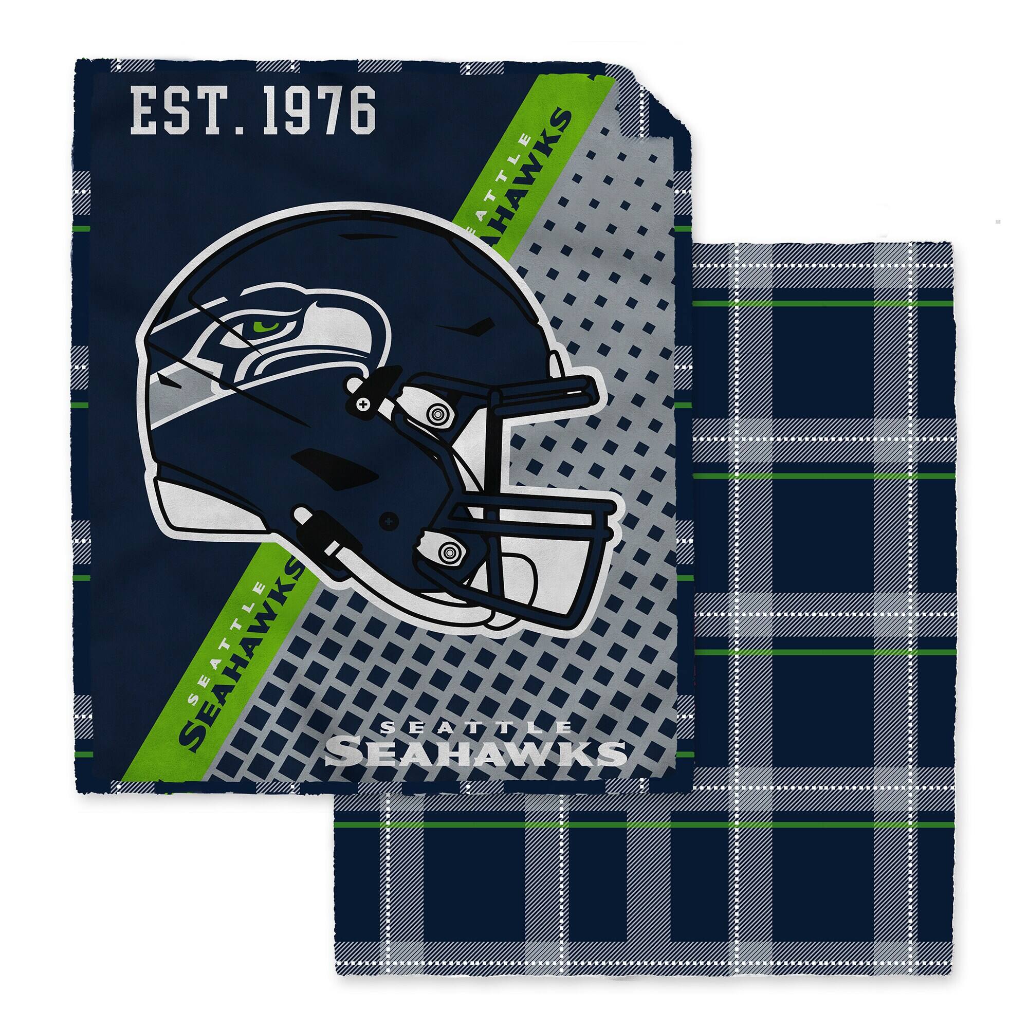 Pegasus - Seattle Seahawks 60" x 80" Gradient Helmet Double-Sided Plaid Sherpa Blanket - Multicolor