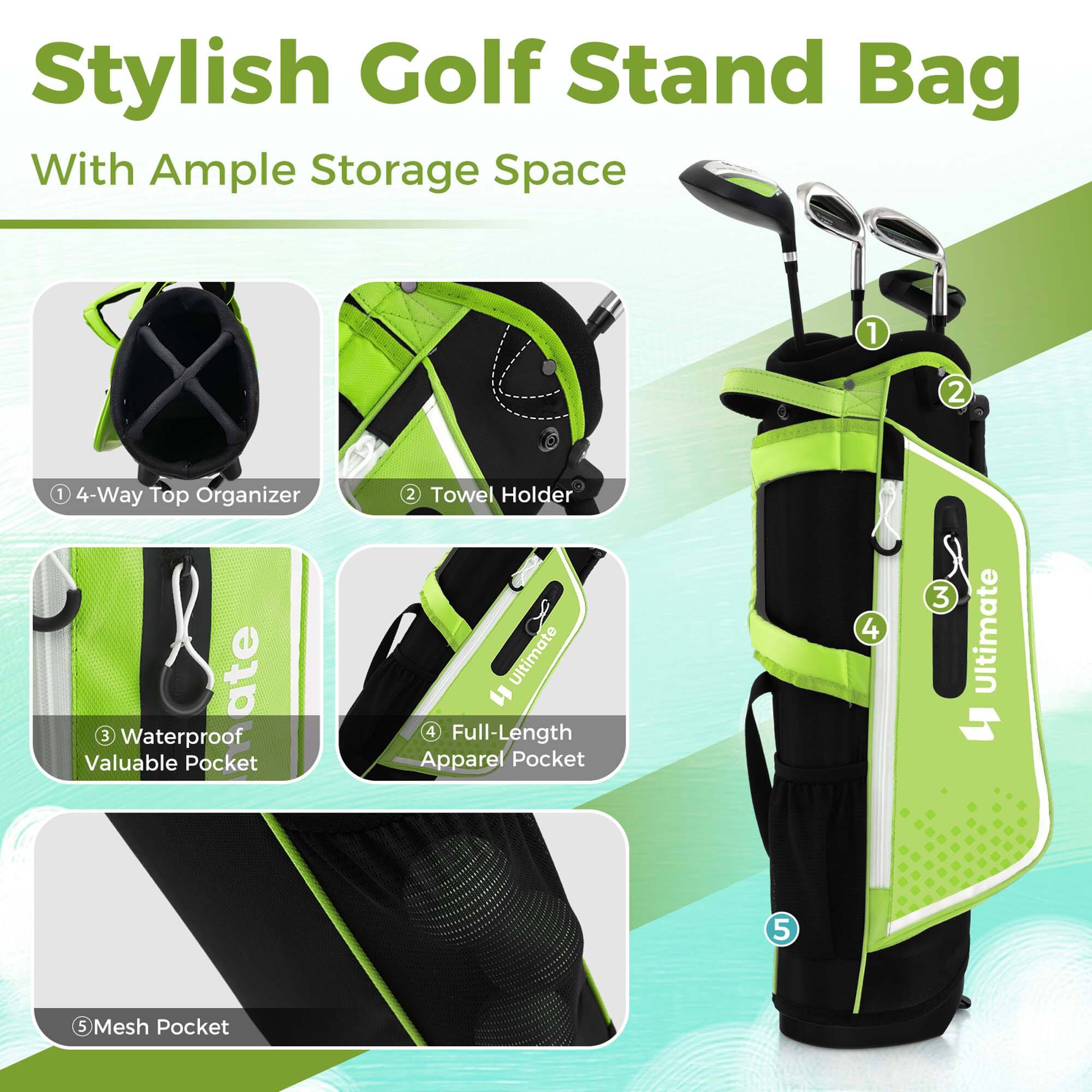 Stylish Golf Stand Bag  
With Ample Storage Space  

1. 4-Way Top Organizer  
2. Towel Holder  
3. Waterproof Valuable Pocket  
4. Full-Length Apparel Pocket  
5. Mesh Pocket