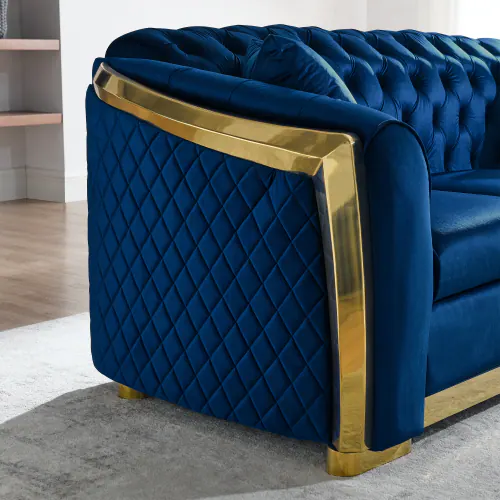 Angle. Anysun - 2-Seater Velvet Split Sofa with Gold Stainless Steel - Light Luxury Minimalist Design, Includes 2 Pillows - Blue.