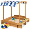 Front. Best Choice Products - Best Choice Products Kids Wooden Cabana Sandbox w/ Bench Seats, UV-Resistant Canopy, Sandpit Cover, 2 Buckets - Natural - Natural.