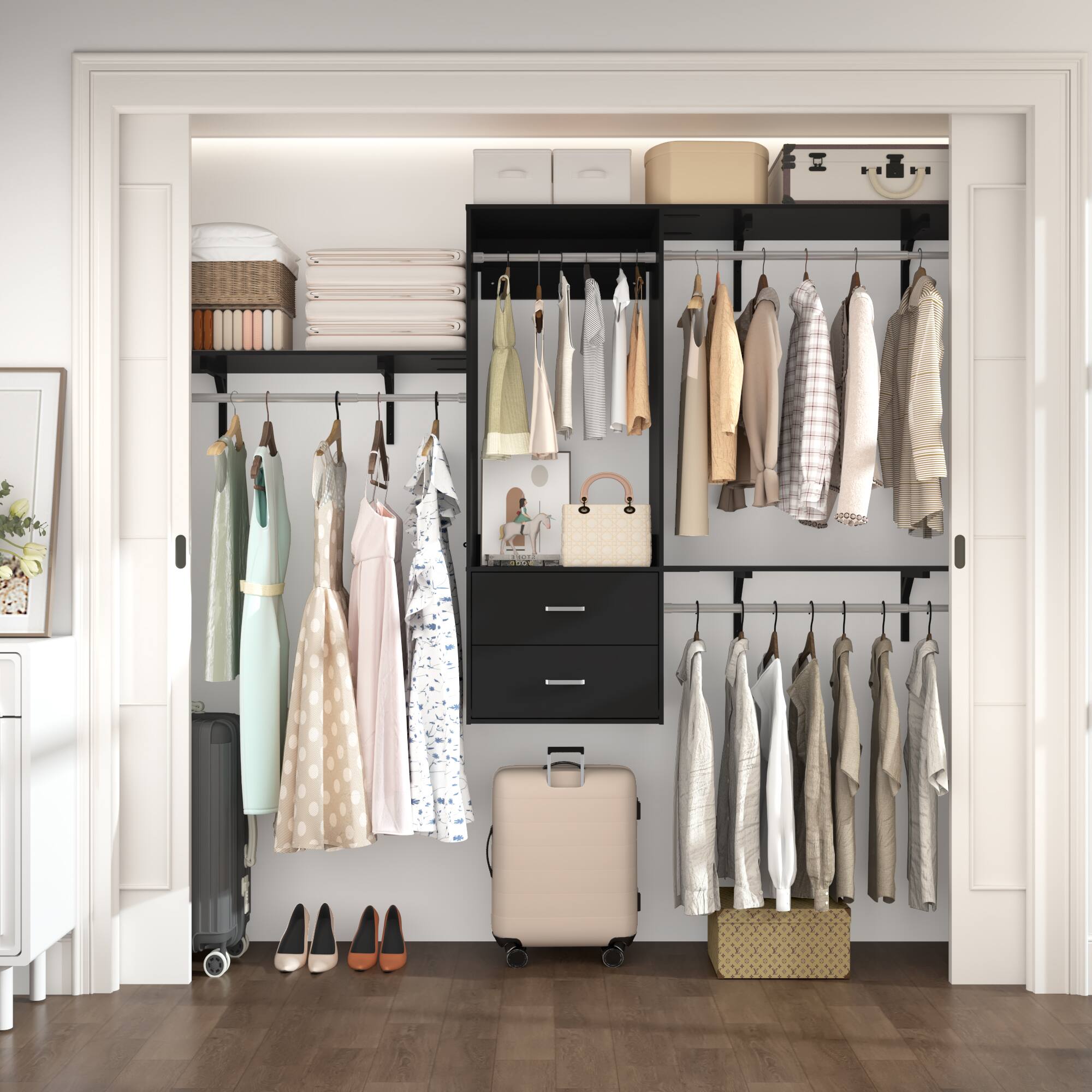 Aheaplus 20'' 96'' Wall Mounted Closet Organizer System with 3 Shelf ...