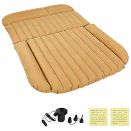 Costway - Inflatable SUV Air Backseat Mattress Flocking Travel Pad w/Pump Camping Travel - Camel