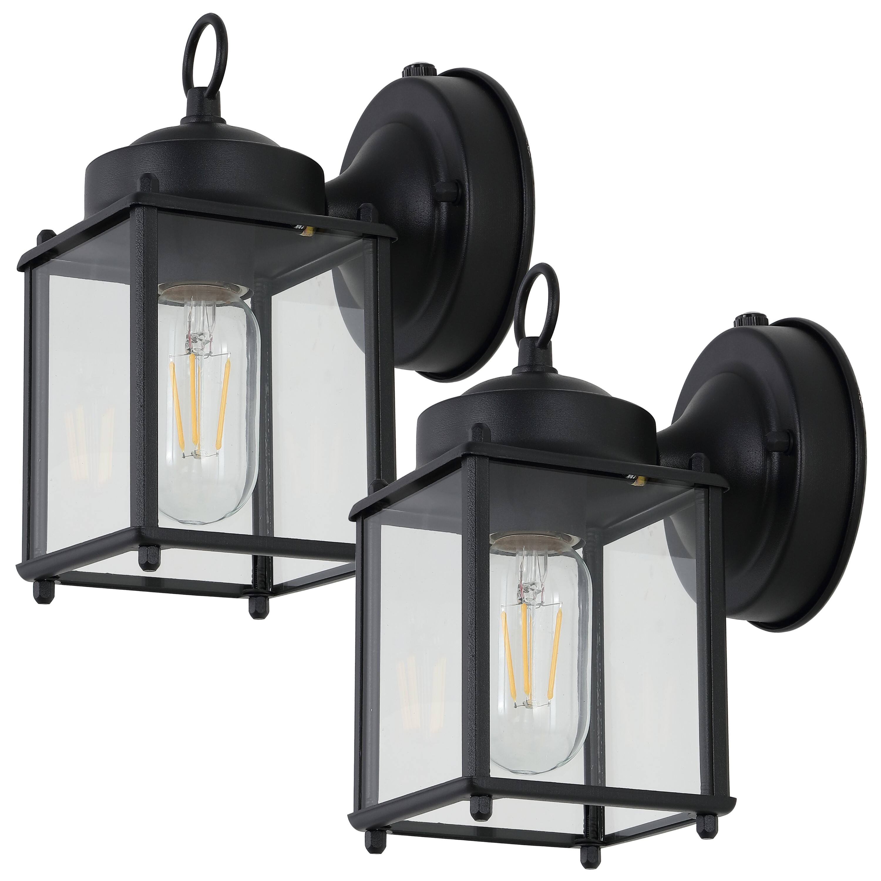 Alt View 7. Jonathan Y - Boston 4.25" 1-Light Farmhouse Industrial Iron/Glass Outdoor LED Sconce, Black/Clear (Set of 2) - Black/Clear.