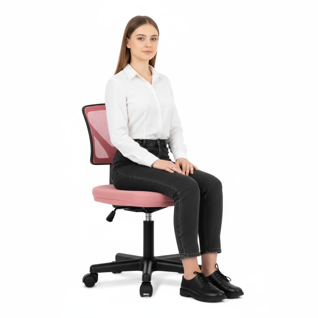 Alt View 5. AOITUN - Pink Armless Office Chair, Mesh Swivel Task Chair, Adjustable Ergonomic Computer Desk Chair for Small Spaces - Pink.