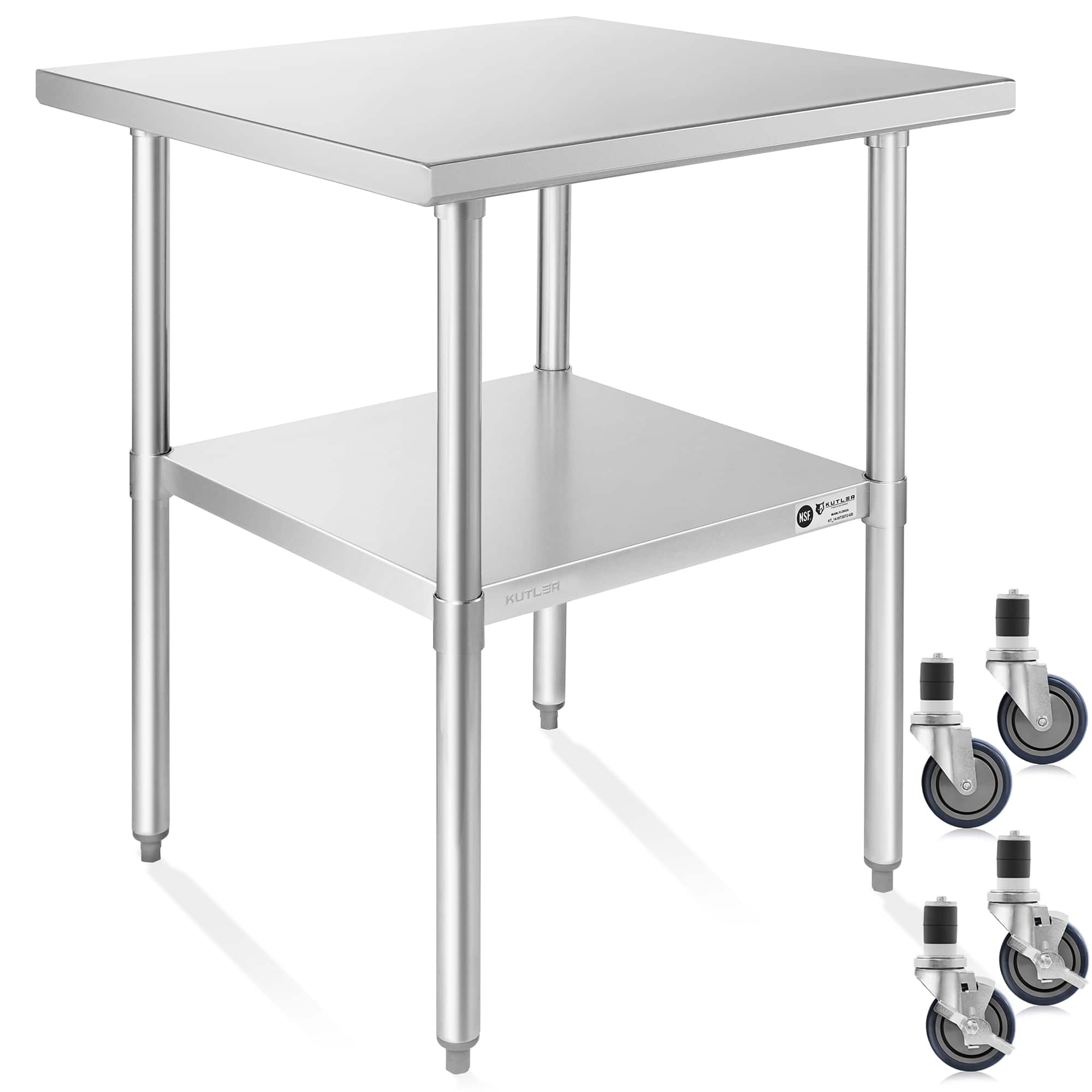 KUTLER - NSF Commercial Stainless Steel Prep and Work Table with Wheels - Silver