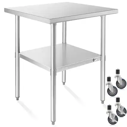Front. KUTLER - NSF Commercial Stainless Steel Prep and Work Table with Wheels - Silver.