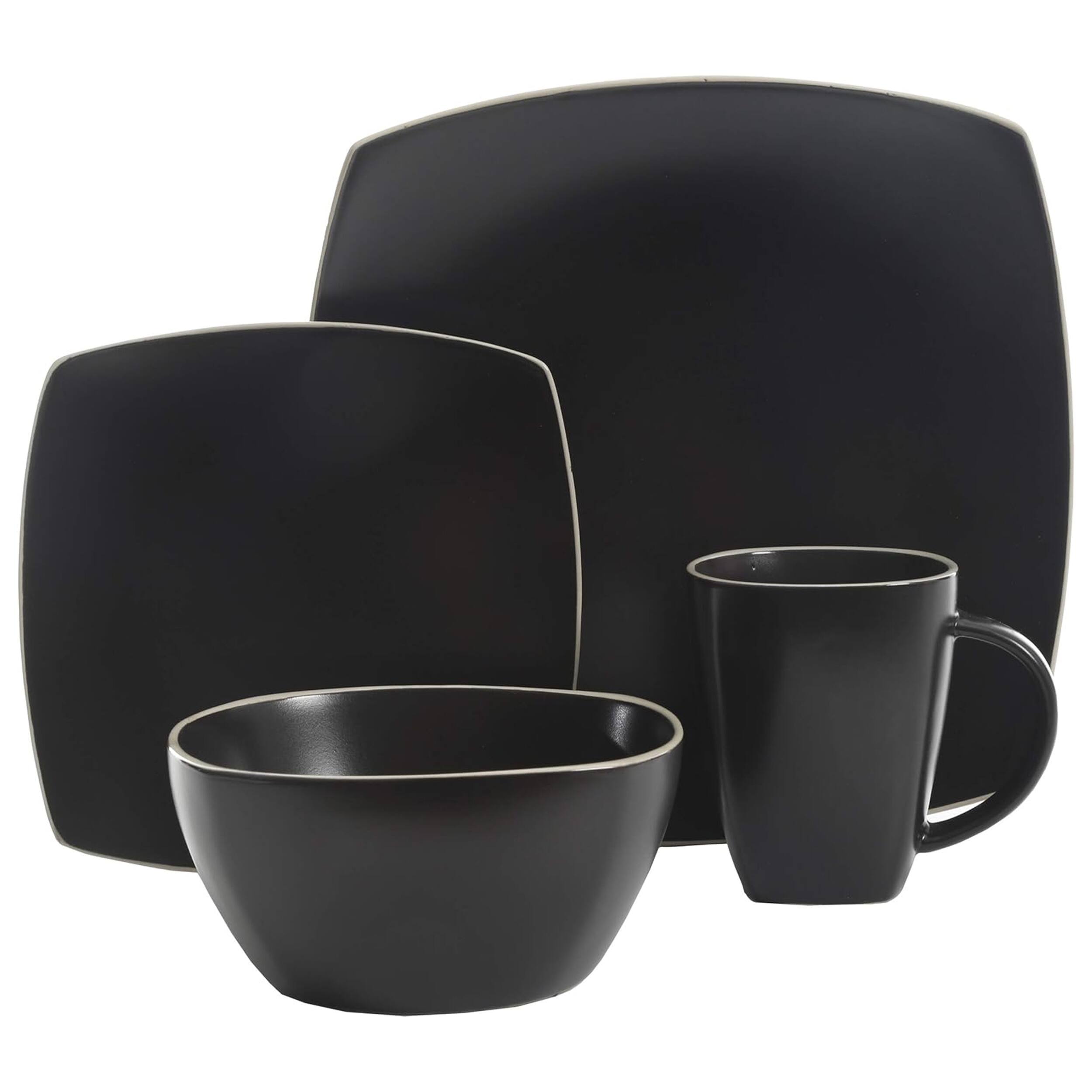Alt View 1. Gibson - Gibson Soho Lounge 16 Piece Soft Square Stoneware Dinnerware Set in Matte Black - Black.
