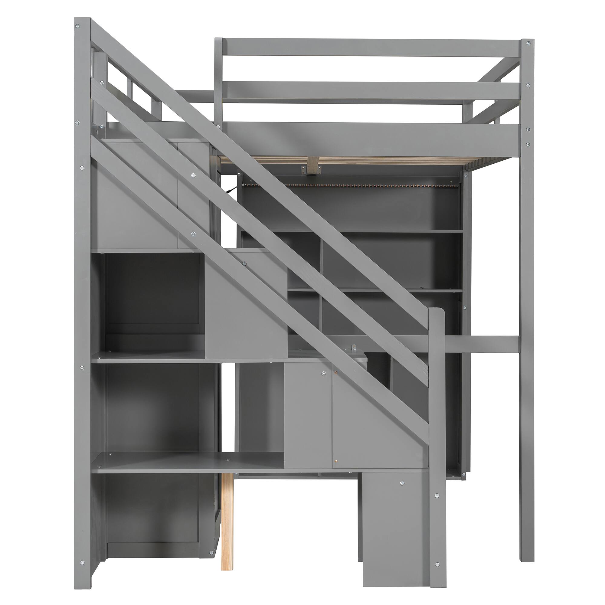 Alt View 4. Anysun - Full Loft Bed Frame with Built-In Wardrobe, Study Desk, Storage Shelves & Lights, Space-Saving Design for Bedroom - Gray.