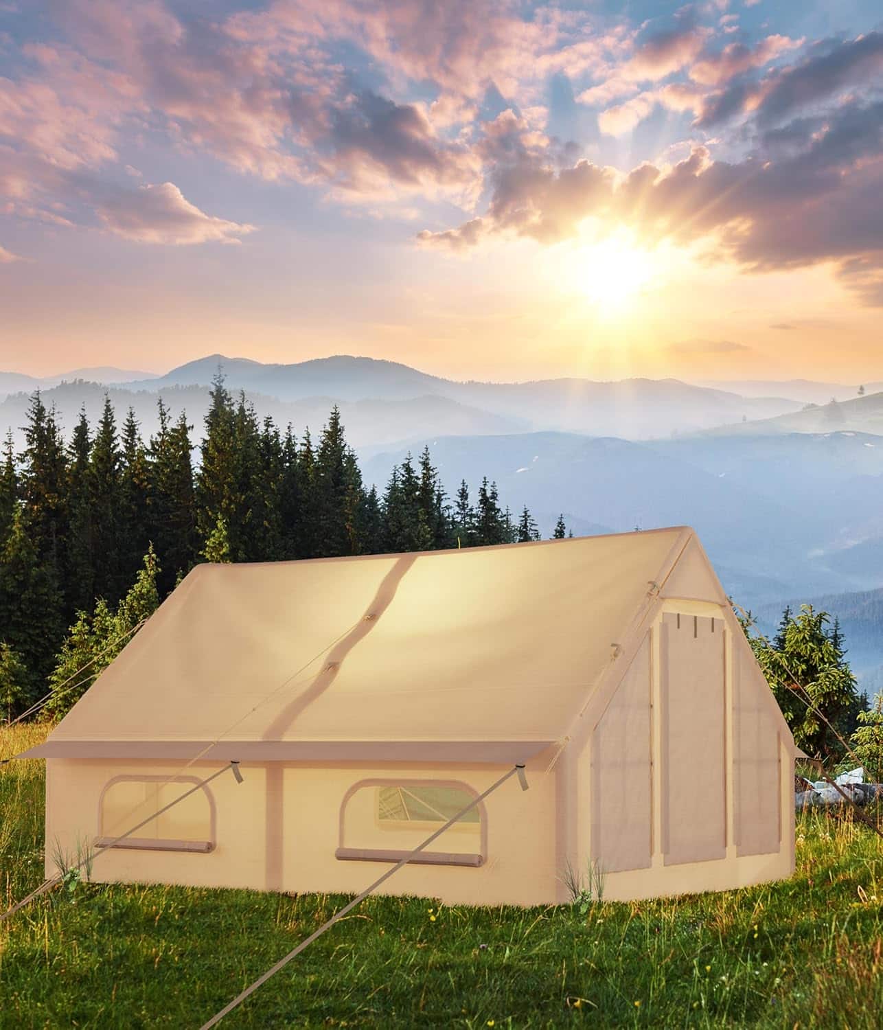 Homhougo - 6-8 Person Inflatable Camping Tent, Large Inflatable Tent House with Air Pump, Quick Assembly Luxury Camping - ‎Khaki