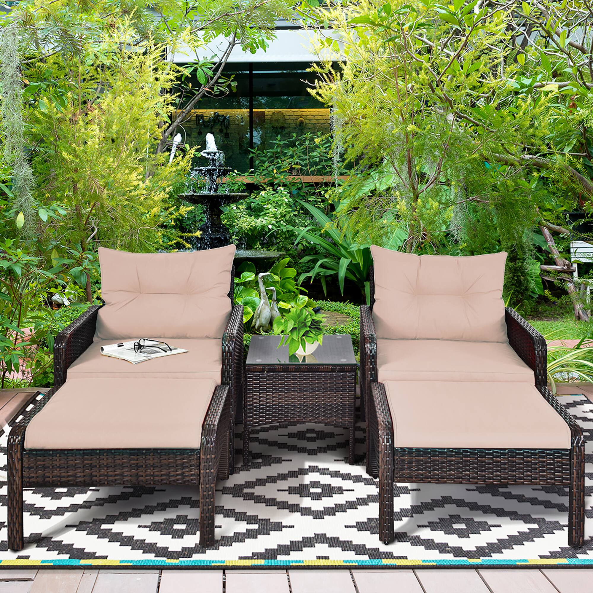 Alt View 4. Costway - Costway 5 PCS Patio Rattan Wicker Furniture Set Sofa Ottoman Coffee Table Cushioned Yard - White.