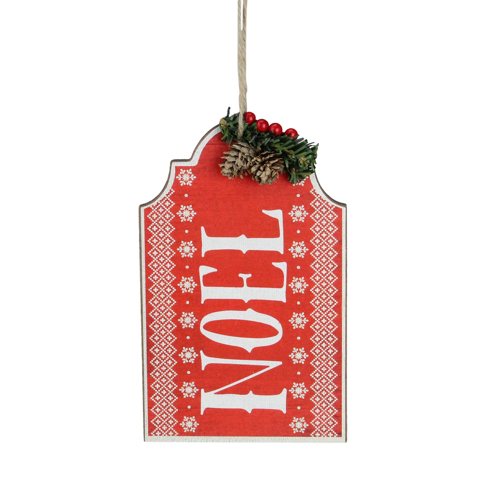 Front. CC Christmas Decor - 8" Red and White Snowflake Pattern "Noel" Christmas Wall Plaque - Red.