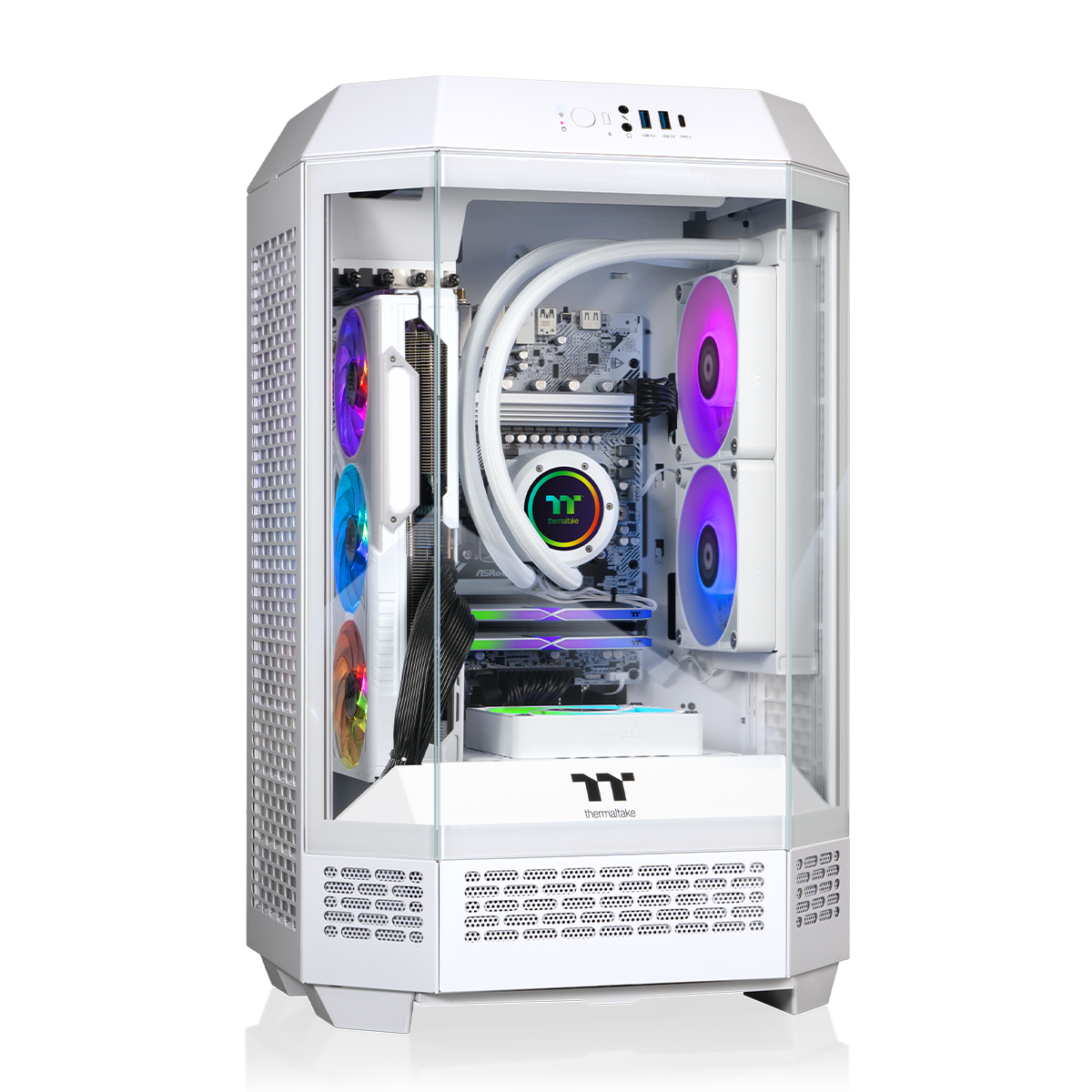 Thermaltake - LCGS Reactor 7696XS Gaming Desktop AMD Ryzen 5 7600X, 32GB Memory, AMD Radeon RX 9060 XT 16GB, 2TB SSD NVMe M.2 - White - Front_Zoom