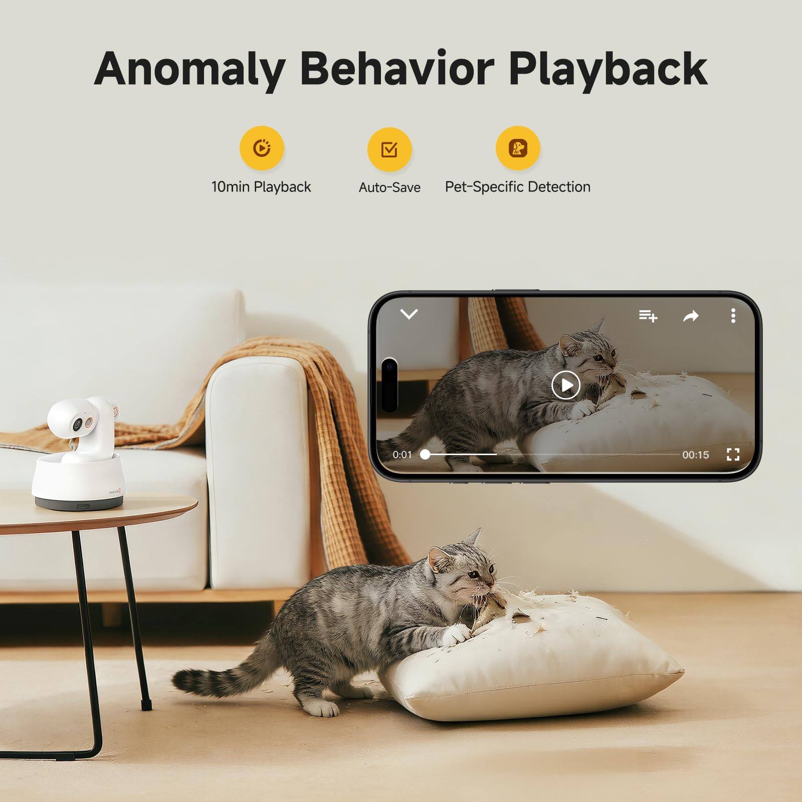 Anomaly Behavior Playback  
10min Playback  
Auto-Save  
Pet-Specific Detection  
0:01  
00:15