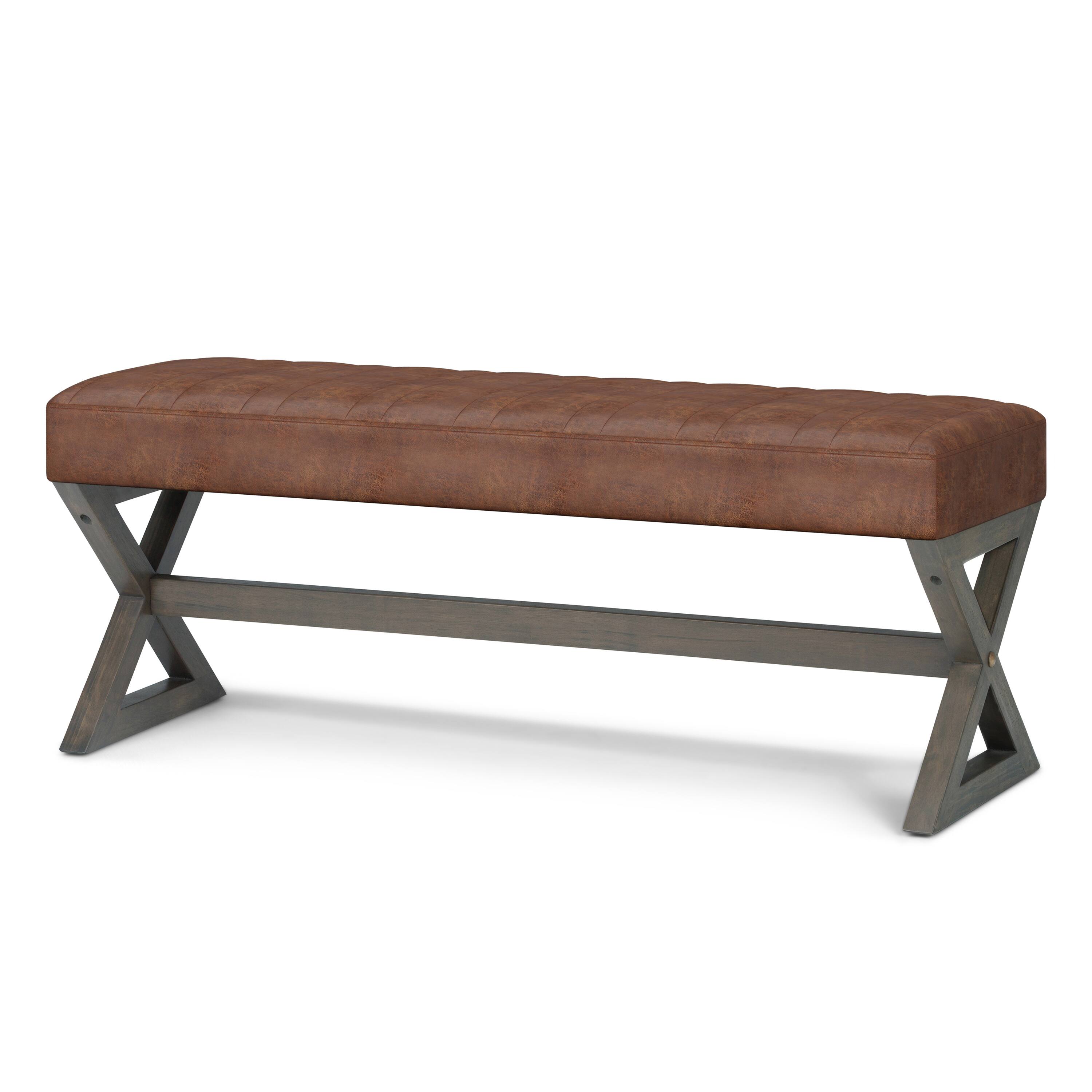 Angle. Simpli Home - Salinger Large Ottoman Bench - Distressed Saddle Brown.