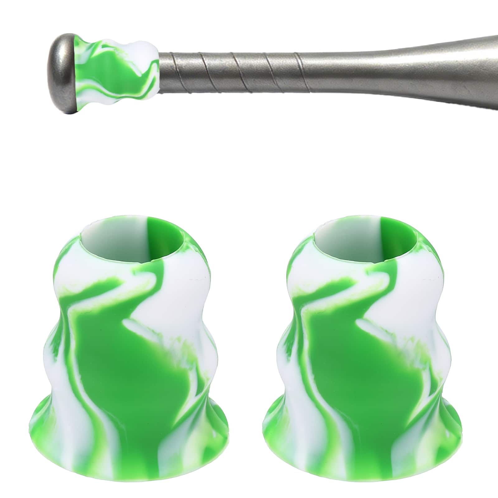 Unique Bargains - Bat Taper, Knob Taper Silicone Non-slip Ergonomic Grip, Easy Installation 2pcs - Fits Most Softball/Baseball Bats - Green-White