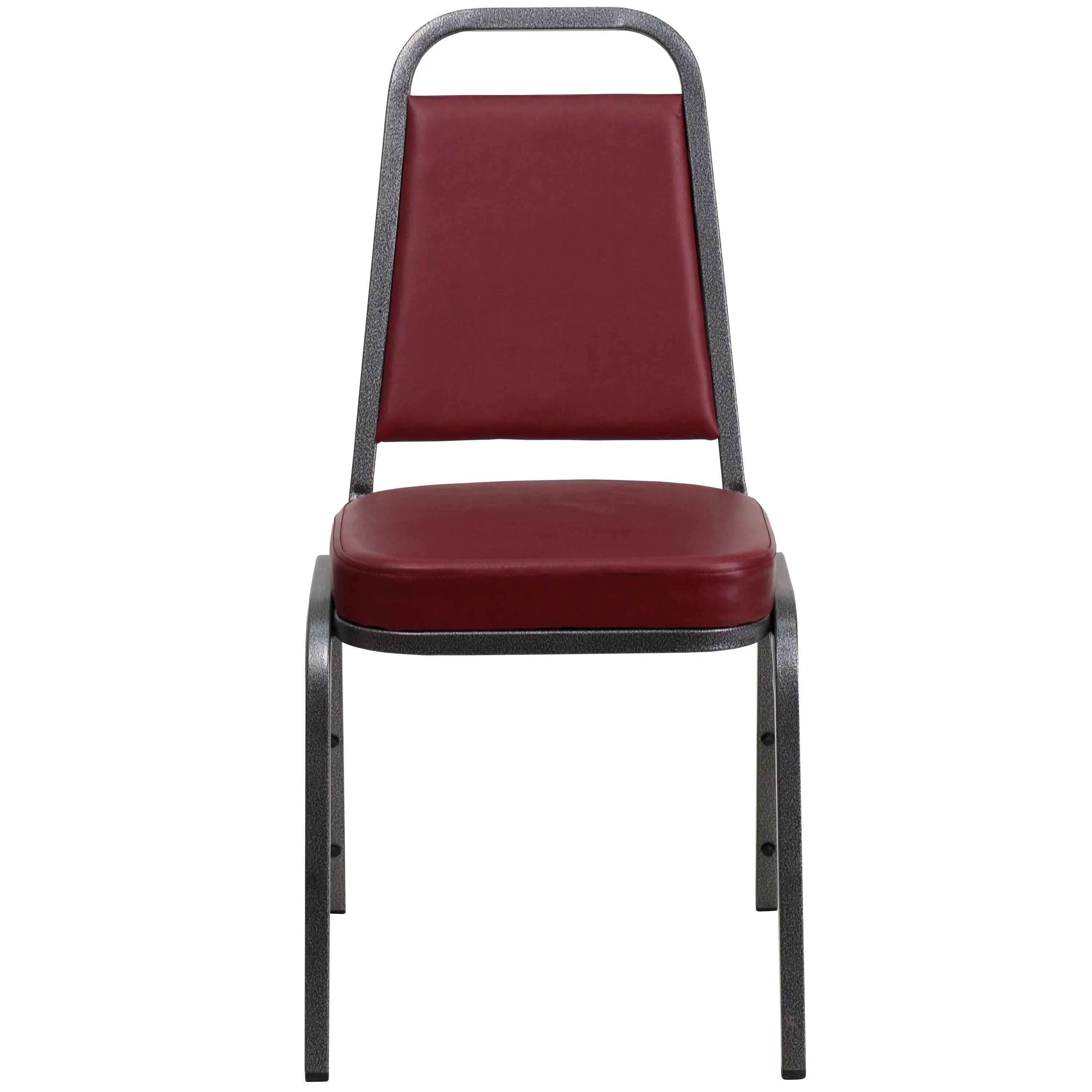 Alt View 7. Emma + Oliver - Trapezoidal Back Stacking Banquet Dining Chair - 2.5" Thick Seat - Burgundy Vinyl/Silver Vein Frame.