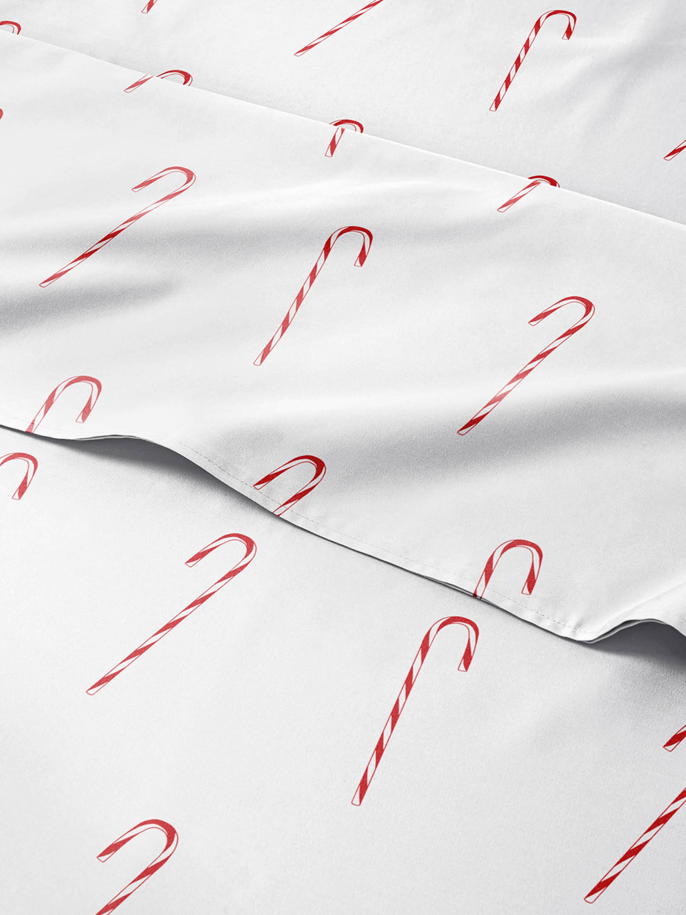 Angle. CGK Linens - 4 Piece Christmas Pattern Sheet Set - Soft, Wrinkle-Resistant Holiday Bedding - King - Candy Cane.