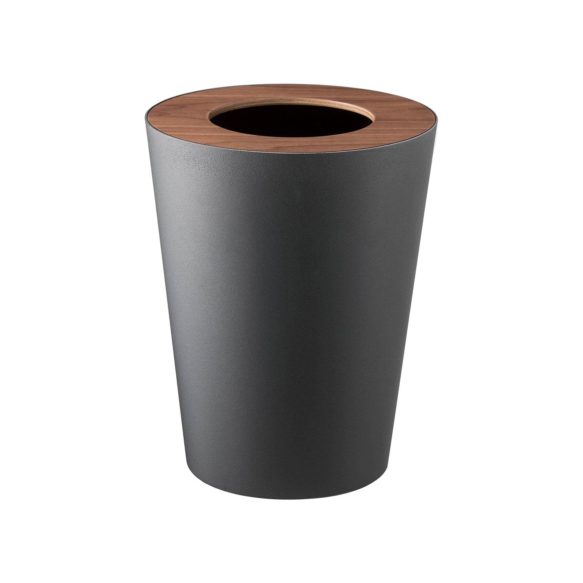 Front. Yamazaki Home - Trash Can - Round - Steel + Wood - White.
