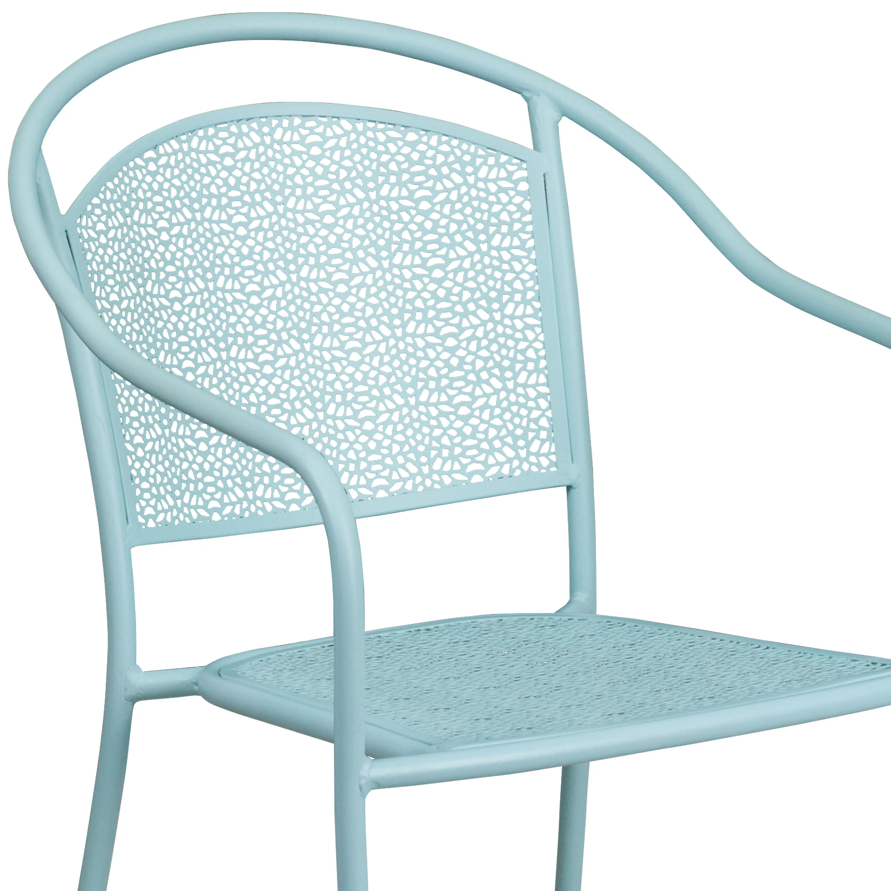 Alt View 10. Emma + Oliver - Commercial Grade 5 Pack Indoor-Outdoor Steel Patio Arm Chair with Round Back - Sky Blue.