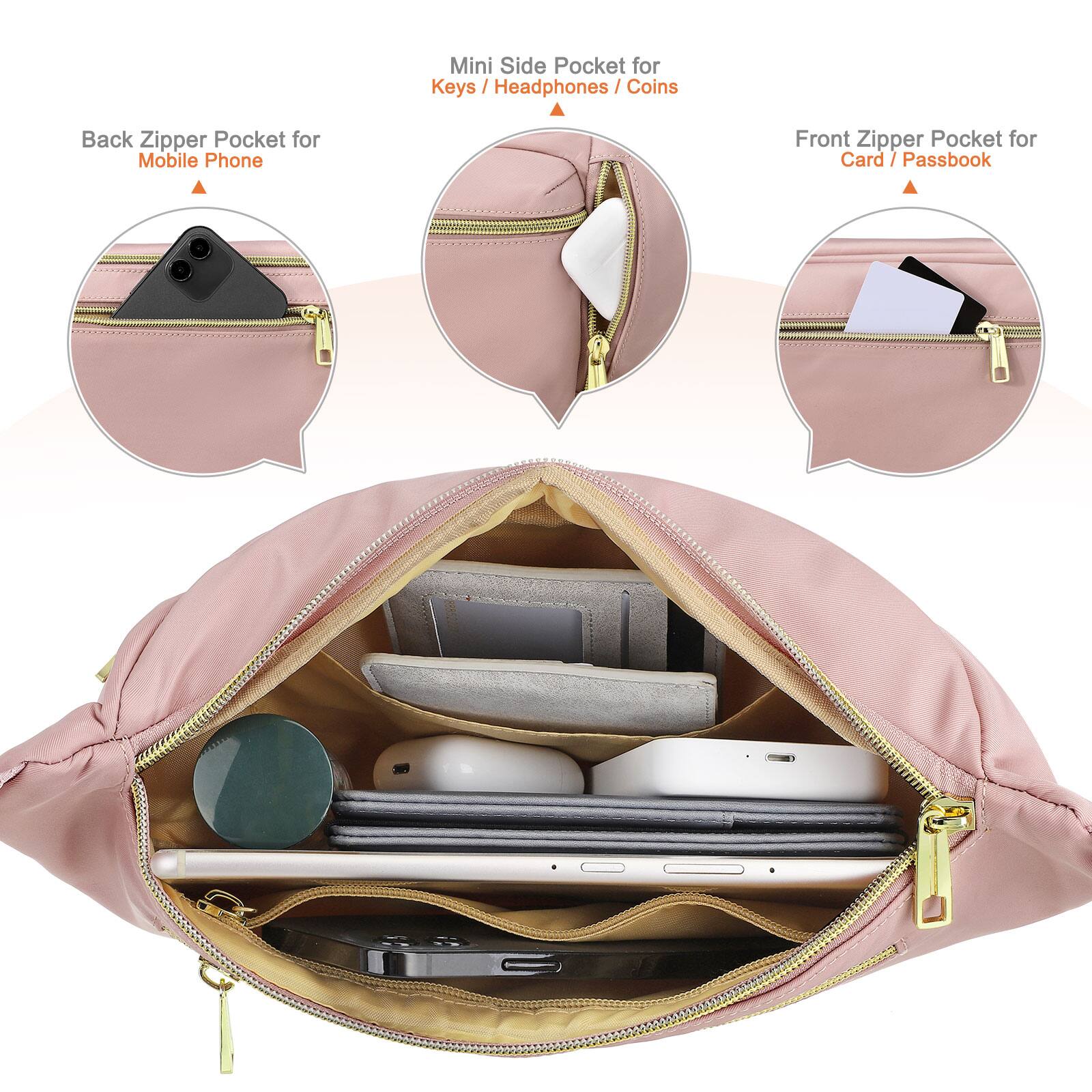 - Mini Side Pocket for Keys / Headphones / Coins
- Back Zipper Pocket for Mobile Phone
- Front Zipper Pocket for Card / Passbook