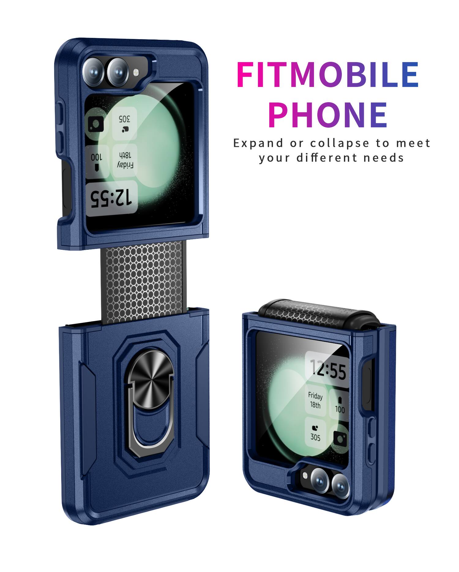 100 305  
18th Friday  
FITMOBILE PHONE  
Expand or collapse to meet your different needs  
12:55  
12:55  
Friday 18th  
100 305