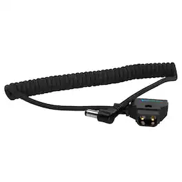 Kondor Blue - D-Tap to 5.5x2.5mm DC Barrel Right-Angle Coiled Cable, Raven Black