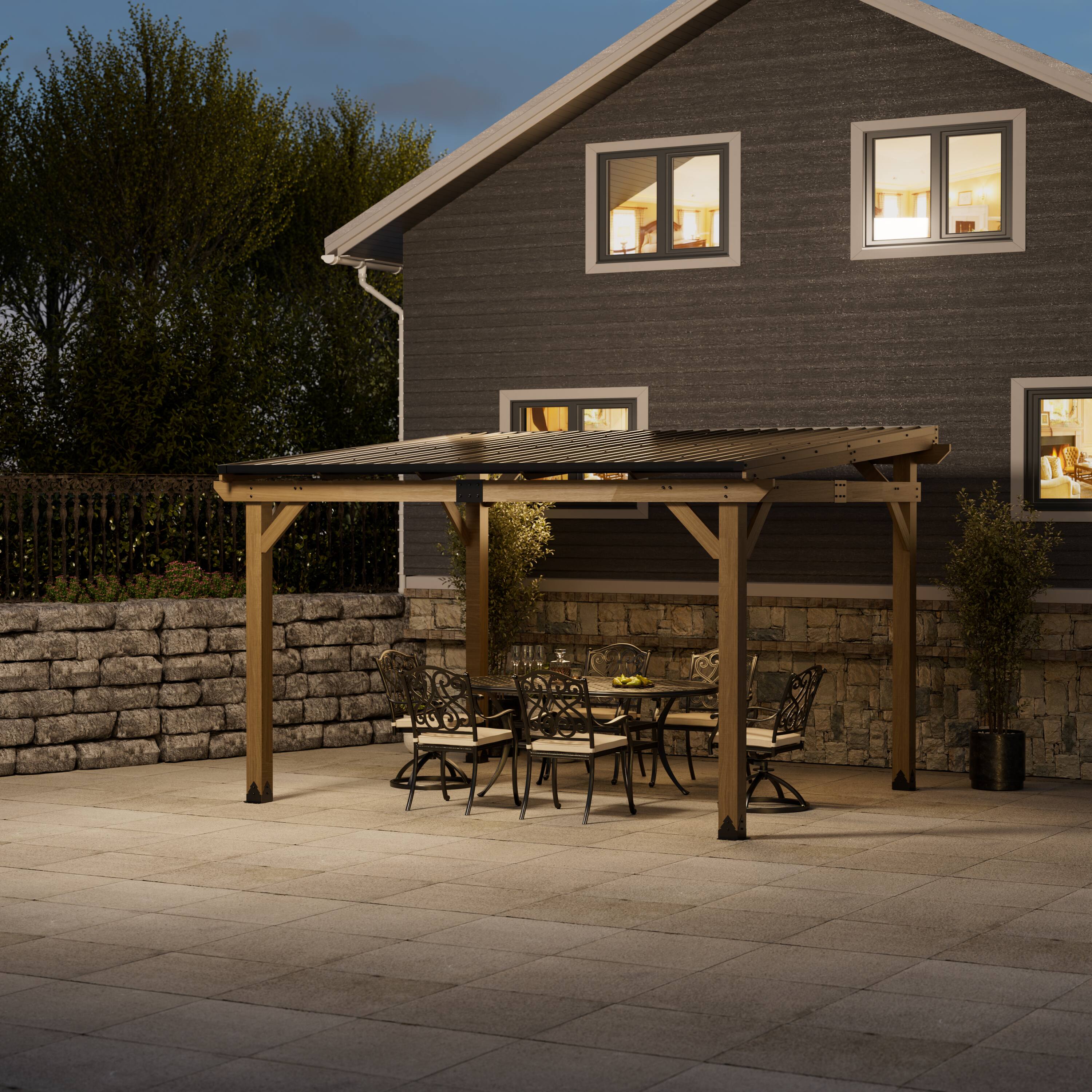 Left. Mondawe - 10x12 ft. Cedar Hardtop Gazebo - Black.