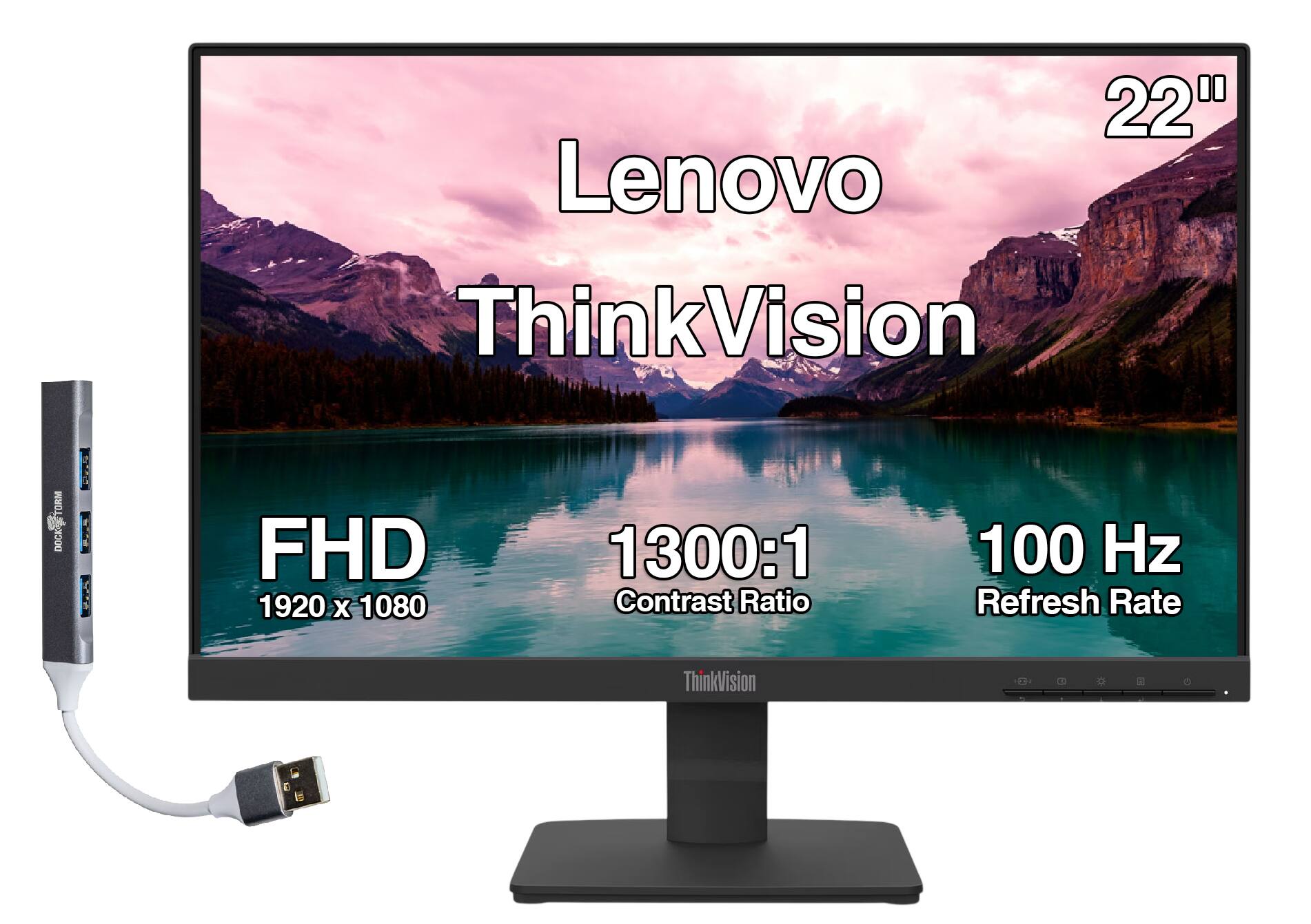 Lenovo - ThinkVision 22" FHD IPS Monitor, 4ms Response Time, Anti-Glare, Flicker-Free, 100Hz Refresh Rate, HDMI & DKZ Hub - Black