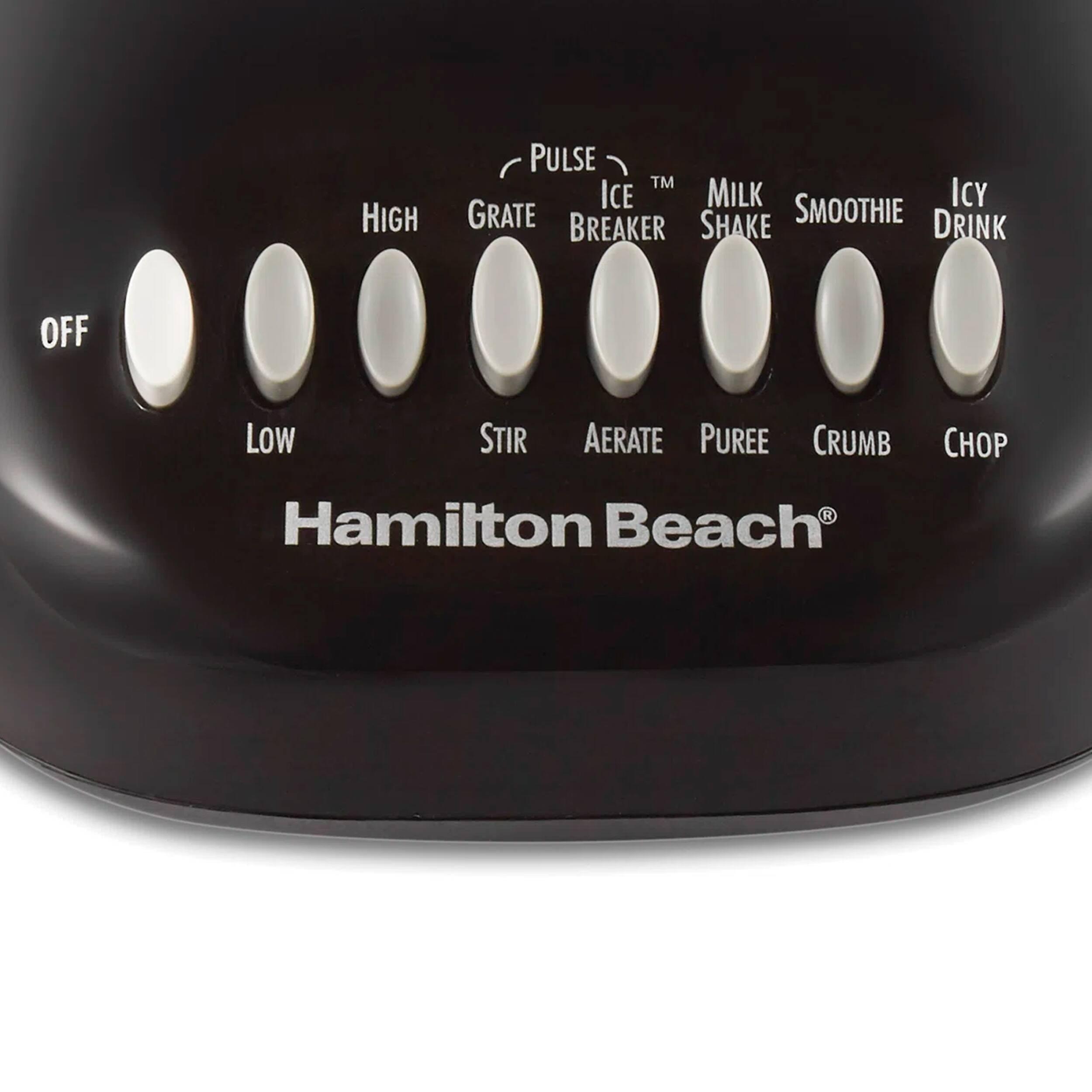 HIGH LOW PULSE TM ICE BREAKER MILK SHAKE SMOOTHIE ICY DRINK GRATE STIR AERATE PUREE CRUMB CHOP Hamilton Beach