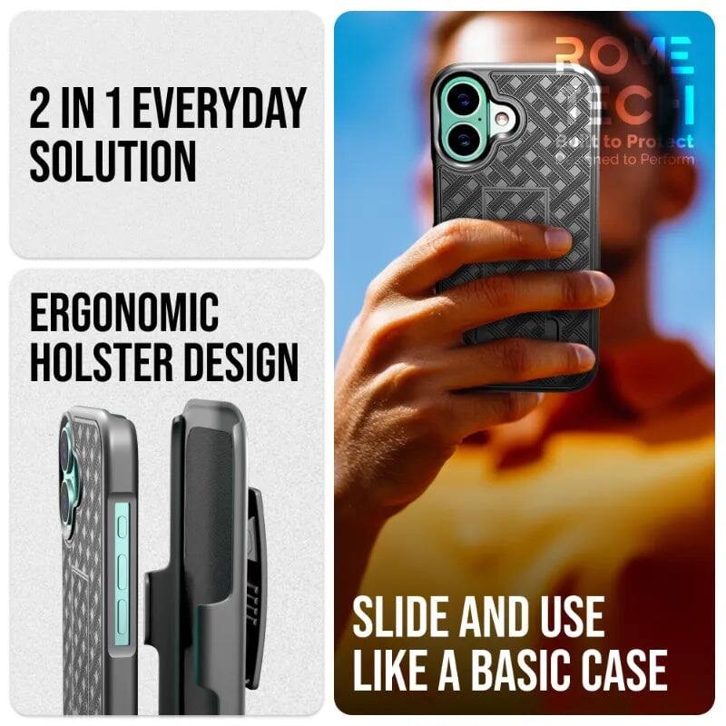 2 IN 1 EVERYDAY SOLUTION  
ERGONOMIC HOLSTER DESIGN  
SLIDE AND USE LIKE A BASIC CASE