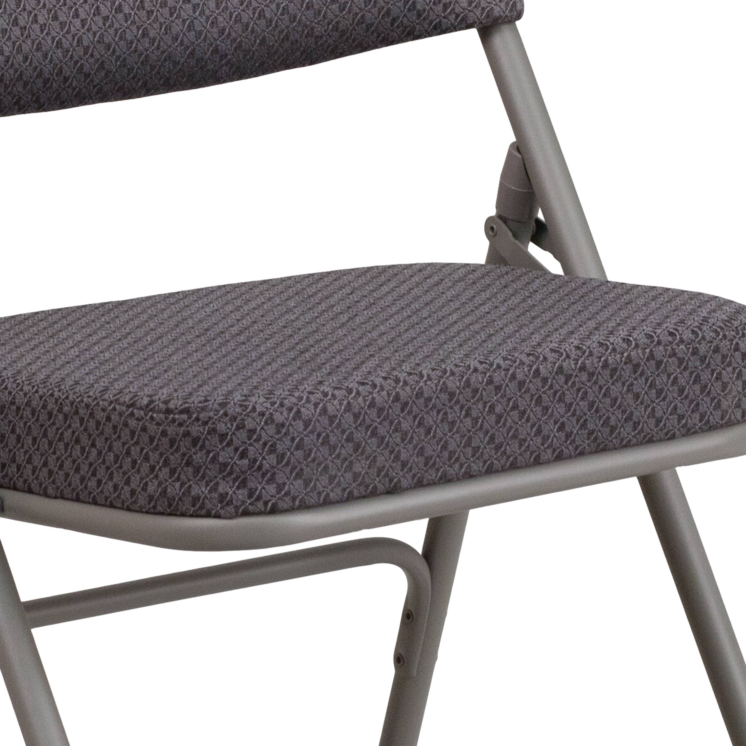 Alt View 10. Emma + Oliver - 2 Pack Premium Curved Triple Braced & Hinged Fabric Upholstered Metal Folding Chair - Gray.