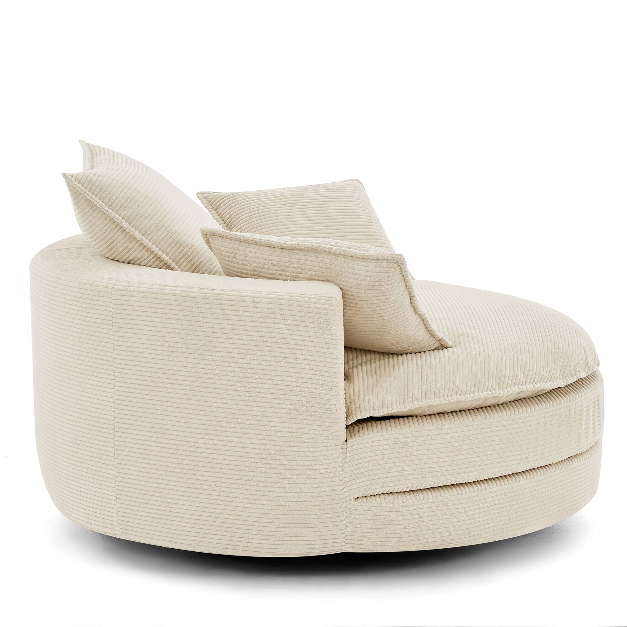 Left. Whisen - 57.5" Oversized Swivel Sofa Accent Barrel Chair with Dual-Layer Cushion and 3 Removable Pillows - Beige.