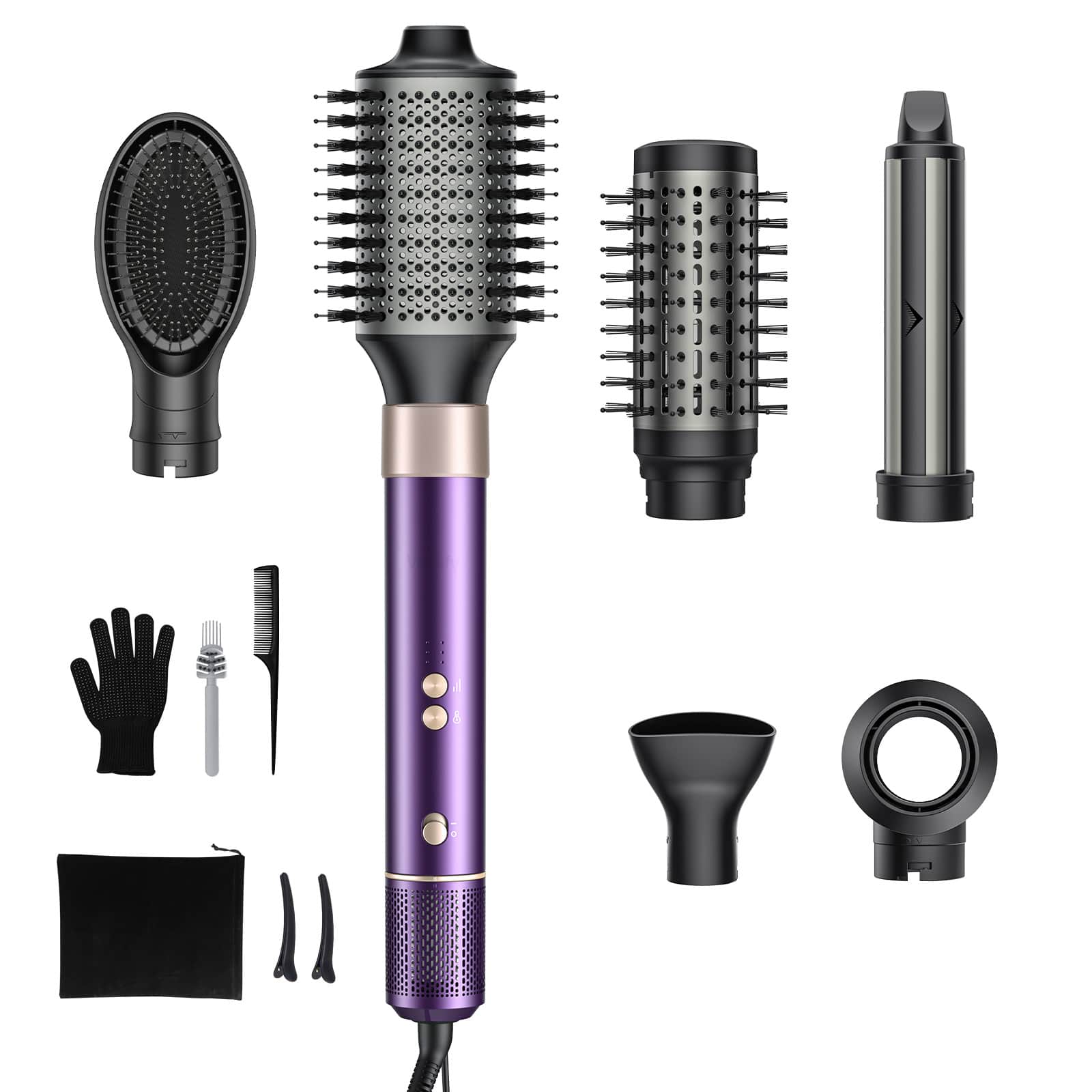 Front. Teendow - 1500W 7-in-1 Hair Dryer Brush and Hair Styler Set, Hot Air Styling Tool, Blow Dryer Brush with Negative Ions - Purple.