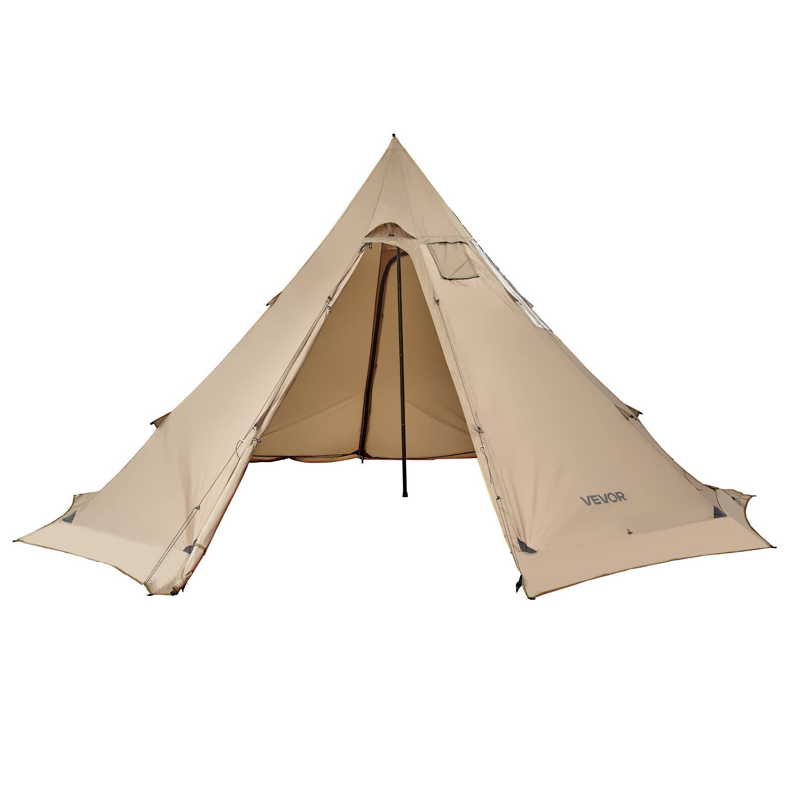 VEVOR - Hot Tent for 4-6 Persons, Portable Winter Tipi Tent with Stove Jack, Waterproof Canvas Camping Tents - Brown