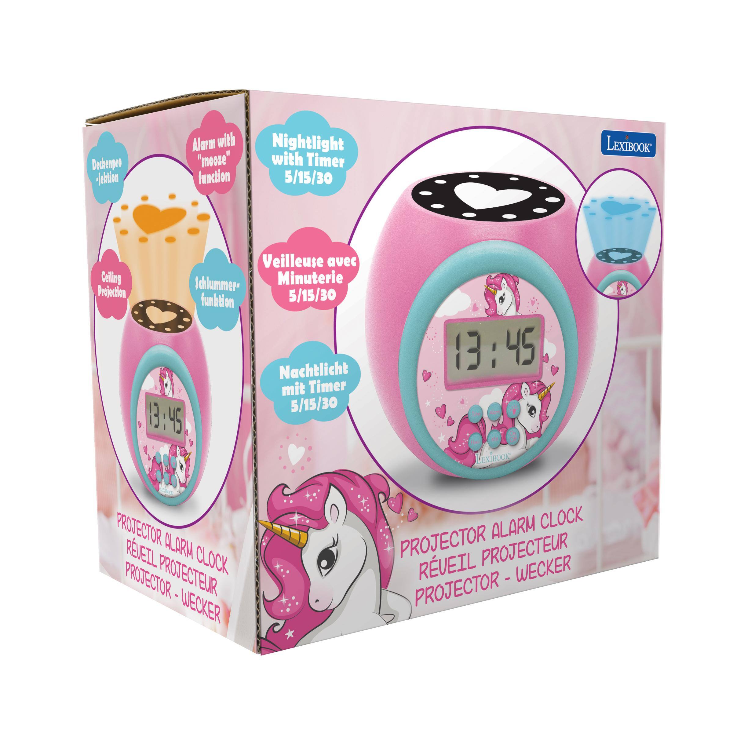 Decheepro Fection

Alarm with "smooze" function

Nightlight with Timer 5/15/30

LEXIBOOK

Veilleuse avec Minuterie Projection 5/15/30 funation Nachtlicht mit Timer 5/15/30 13:45

13:45 LEXIBOOK

PROTECTOR RVEIL ALARIA PROTECTOR- PROTECTEUR CLOCK WECKER

ALARM CLOCK PROJECTOR RVEIL PROJECTEUR PROJECTOR & WECKER