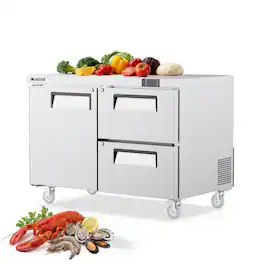 Coolski - 48 in. Commercial Undercounter Worktop Refrigerator With Double Drawer, 12.1 cu. ft. Food Prep Station - Stainless Steel