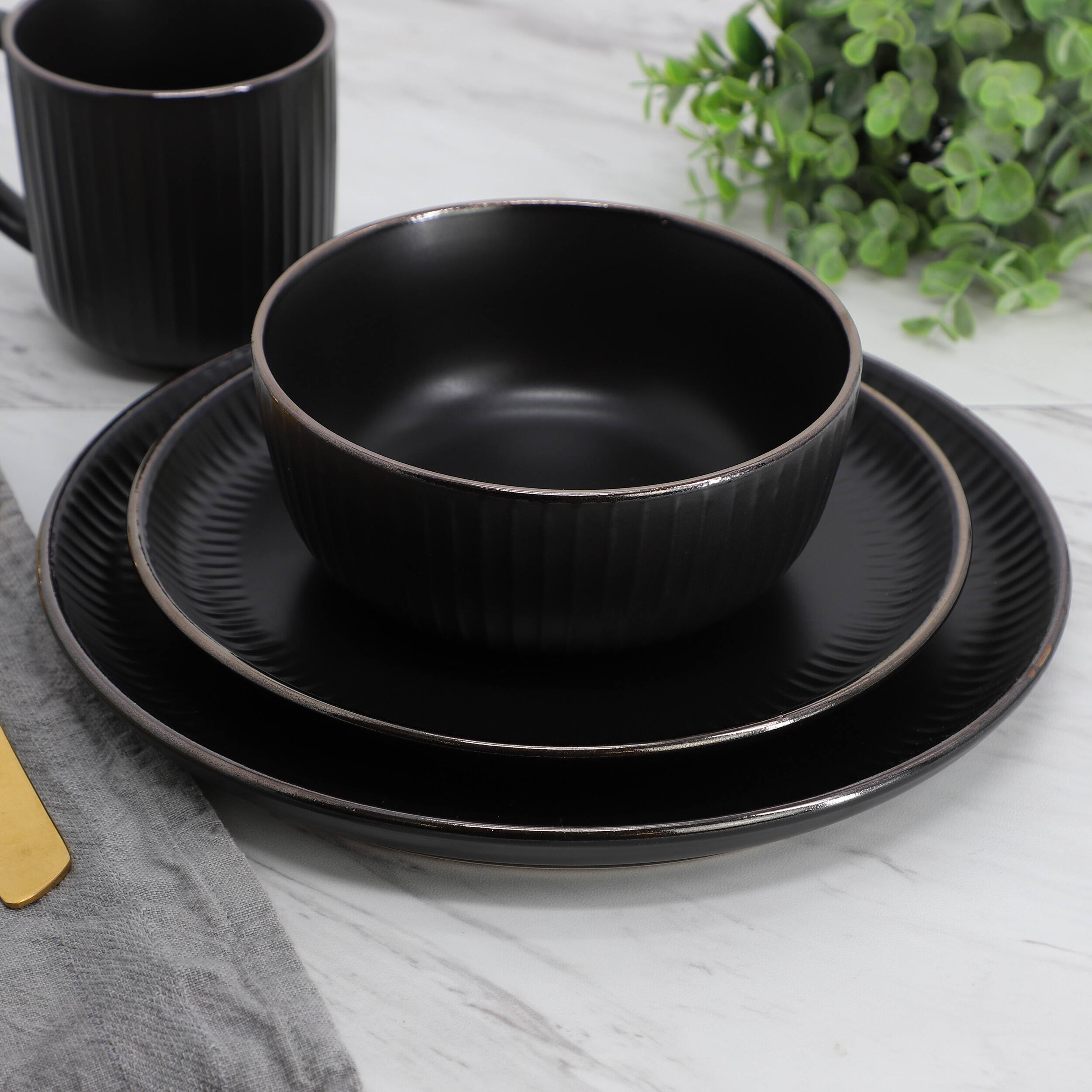 Alt View 6. Elama - Elama Leo 16 Piece Stoneware Dinnerware Set In Black - Black.