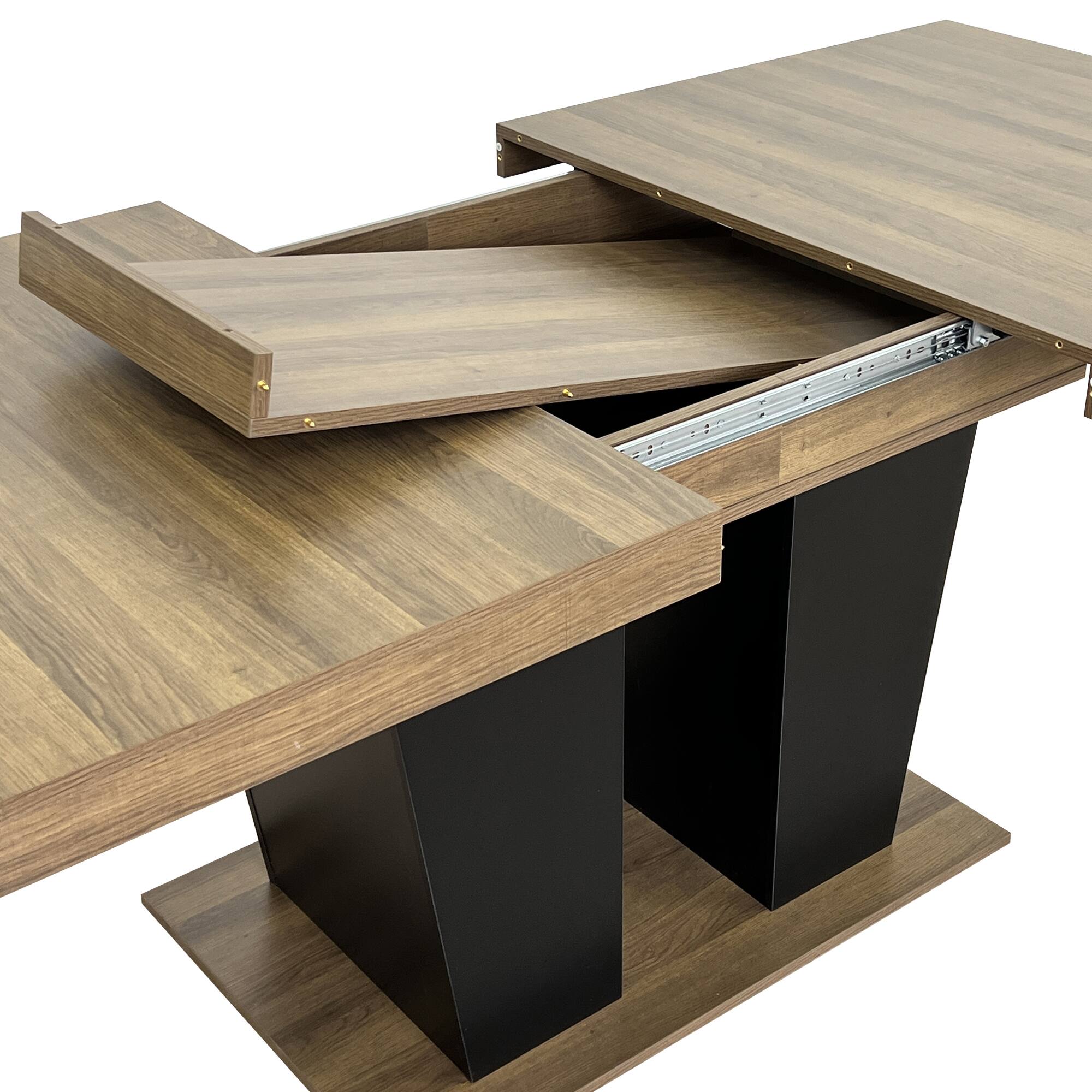 Alt View 6. Tiramisubest - Extendable Dining Table for 4-10 People, Large Rectangle Dining Table with Black Double Sturdy Pedestal Base - Beige+Brown.