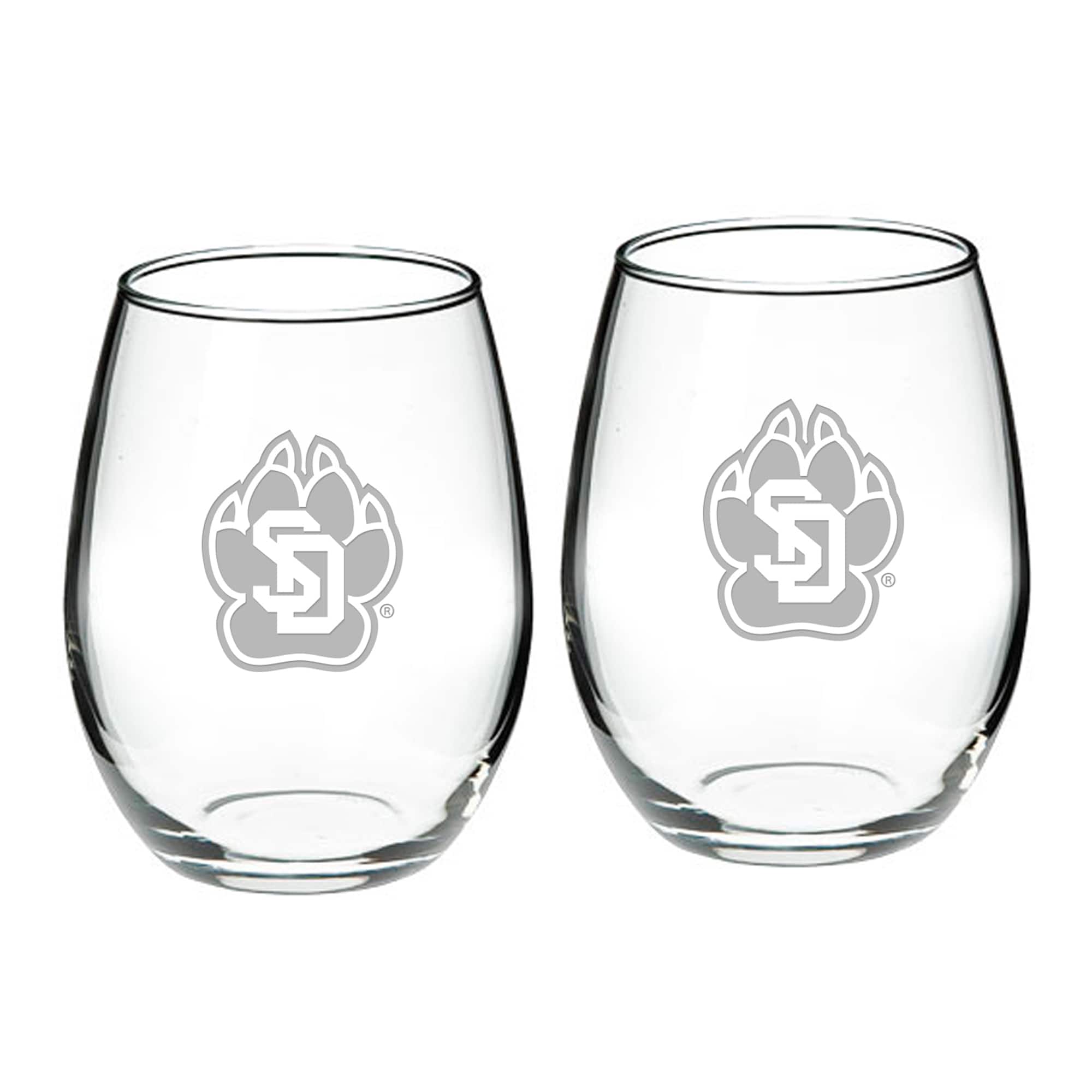 Jardine - South Dakota Coyotes 2-Piece 21oz. Stemless Wine Glass Set - Multicolor