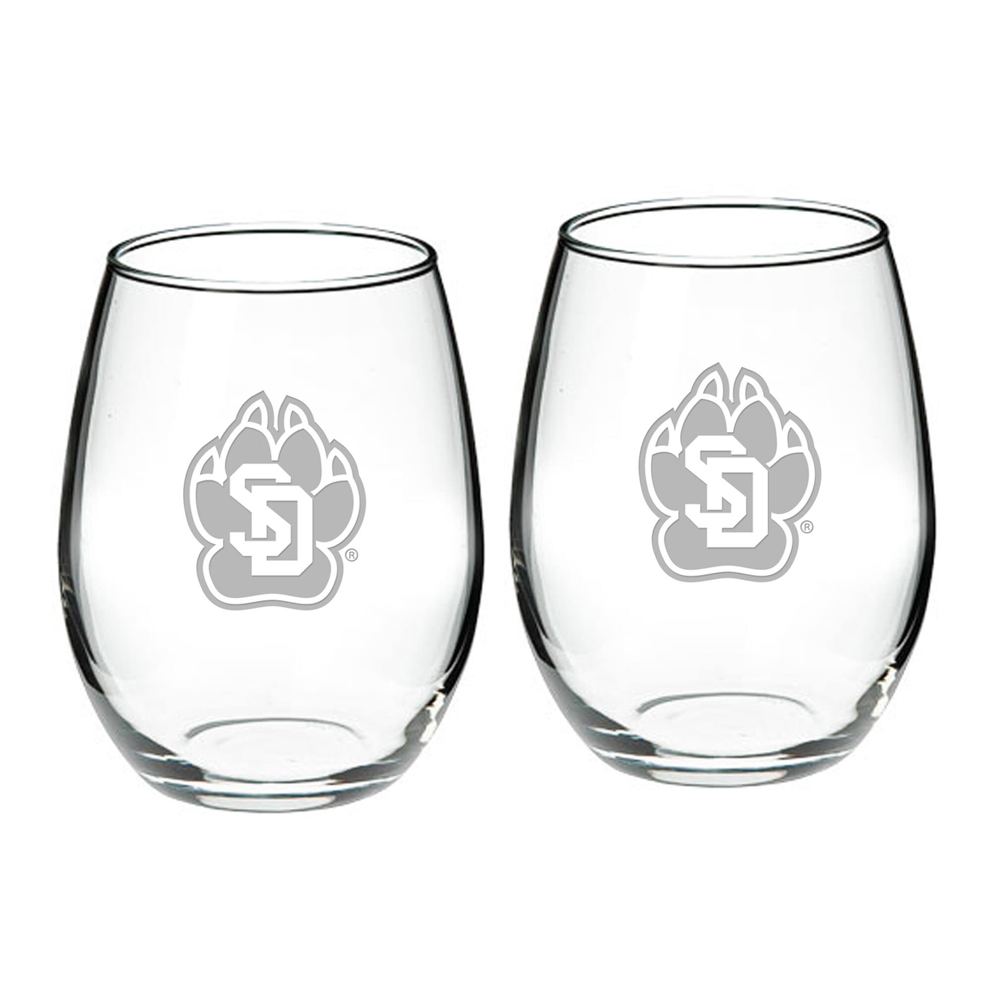 Front. Jardine - South Dakota Coyotes 2-Piece 21oz. Stemless Wine Glass Set - Multicolor.