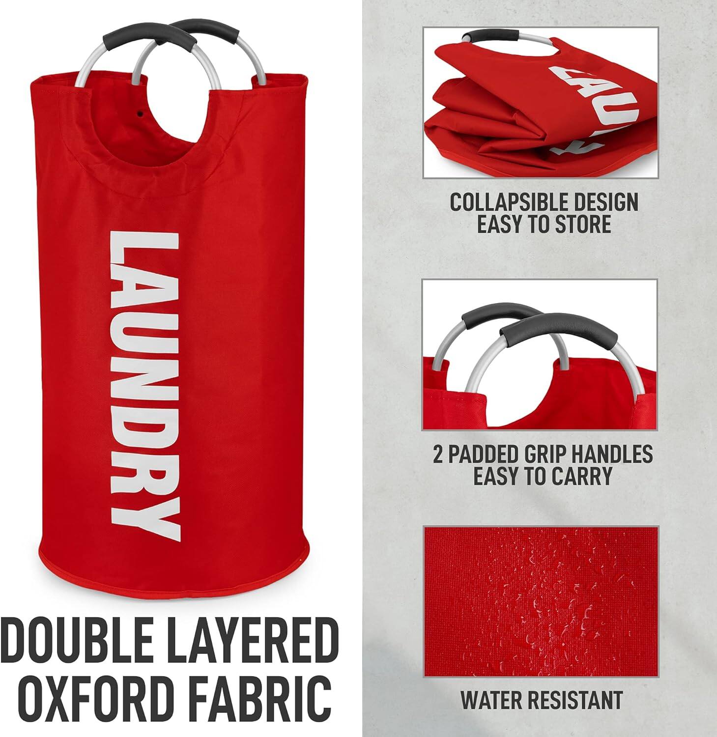 LAUNDRY DOUBLE LAYERED OXFORD FABRIC

- COLLAPSIBLE DESIGN EASY TO STORE
- 2 PADDED GRIP HANDLES EASY TO CARRY
- WATER RESISTANT